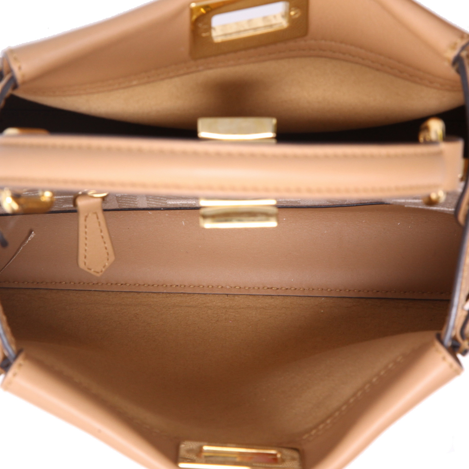 Sac bandoulière Fendi  Peekaboo mini  en cuir beige - Detail D3