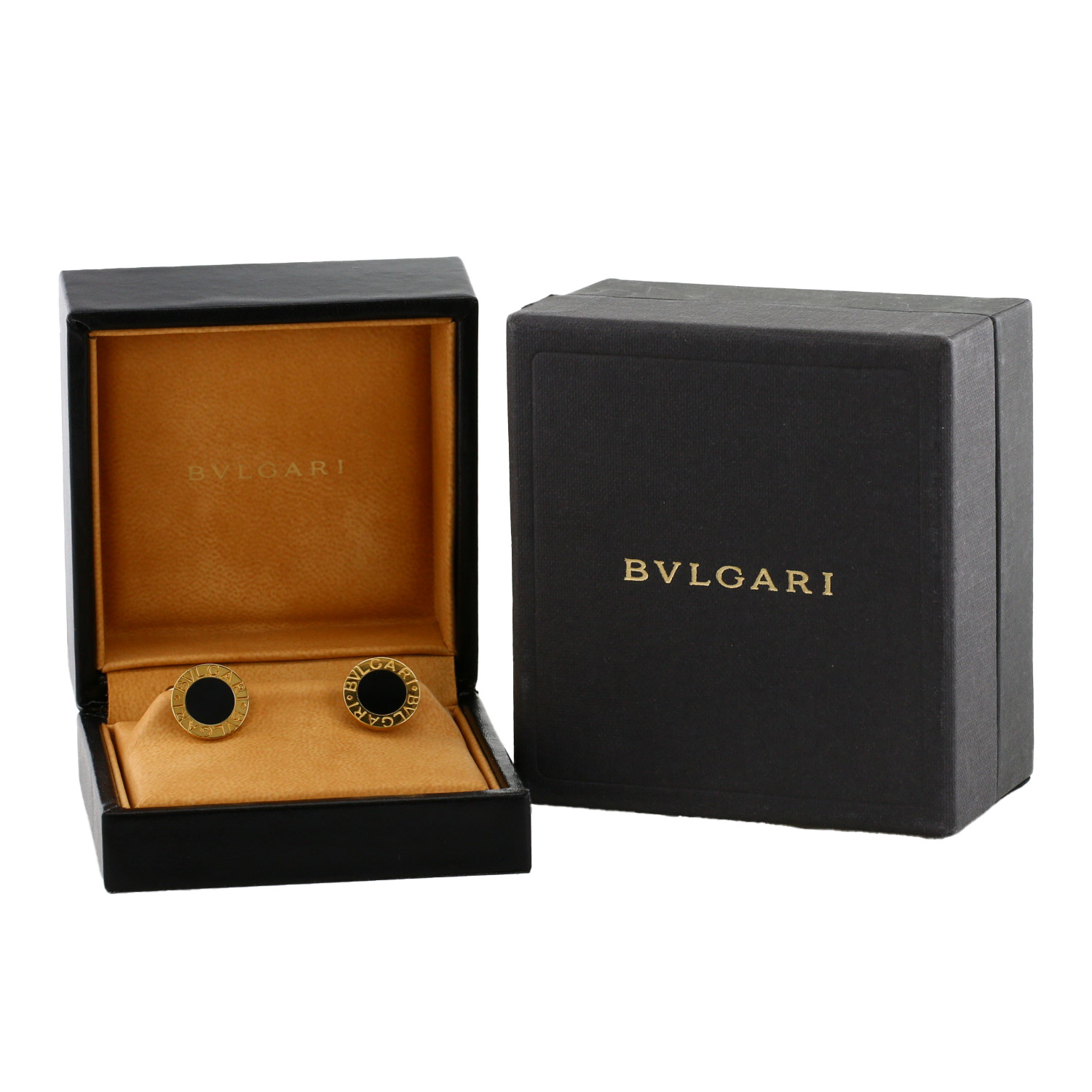 Paire de boutons de manchette Bulgari Bulgari Bulgari en or jaune et onyx - Detail D2