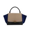 Celine  Trapeze medium model  handbag  in beige and black leather  and blue suede - 360 thumbnail