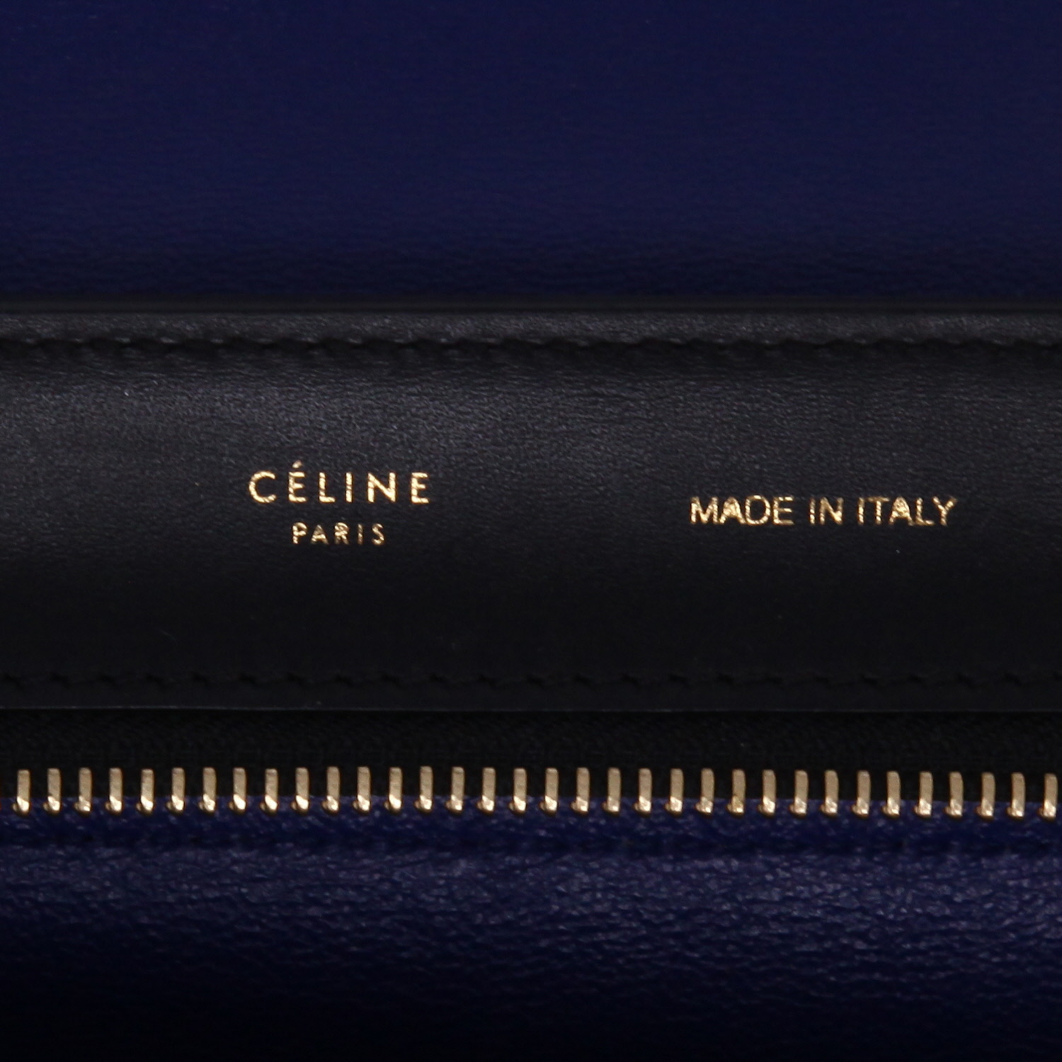 Celine  Trapeze medium model  handbag  in beige and black leather  and blue suede - Detail D2