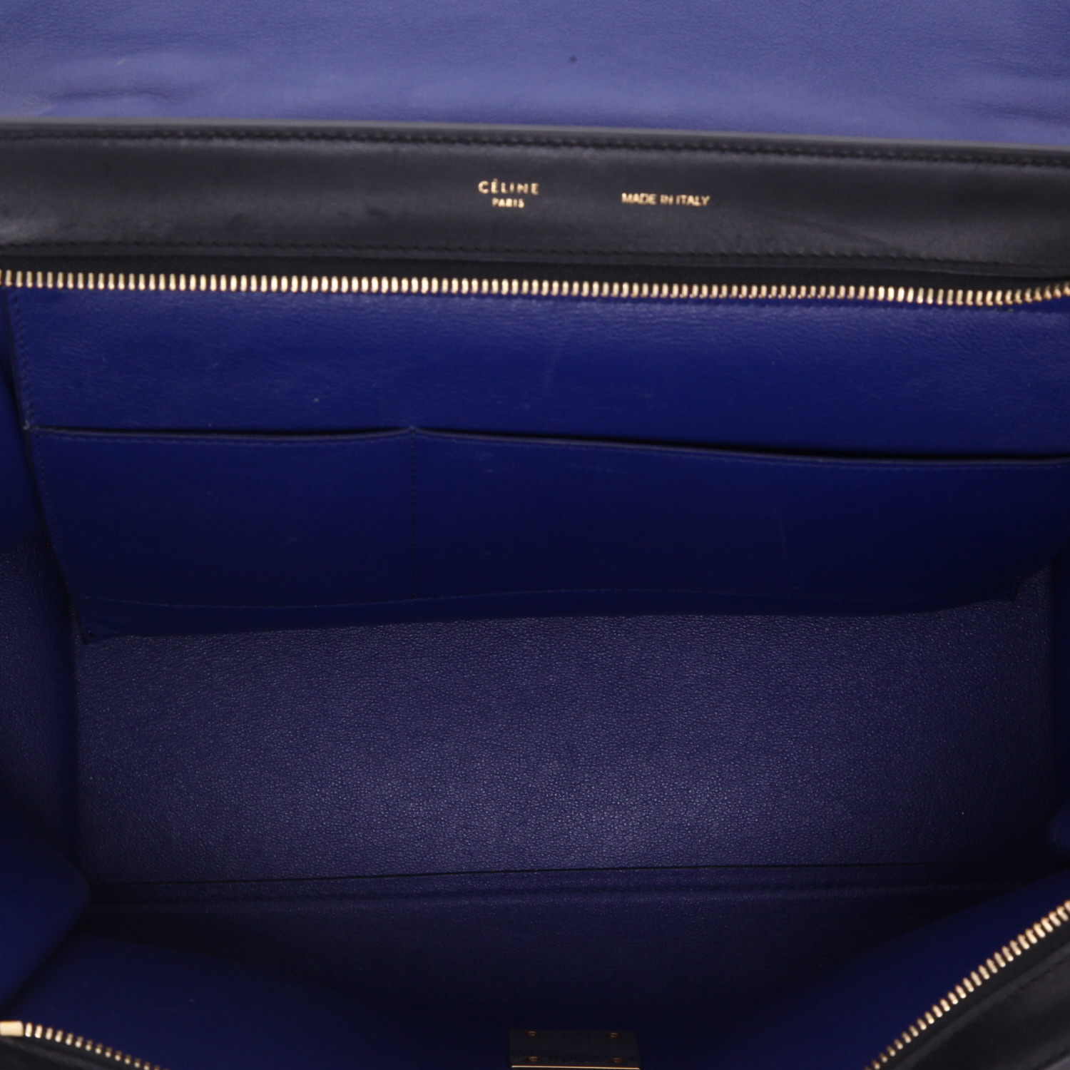 Celine  Trapeze medium model  handbag  in beige and black leather  and blue suede - Detail D3