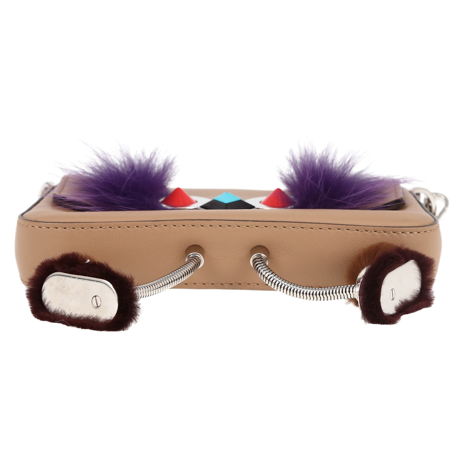 Fendi   shoulder bag  in beige leather  and purple synthetic furr - Detail D1