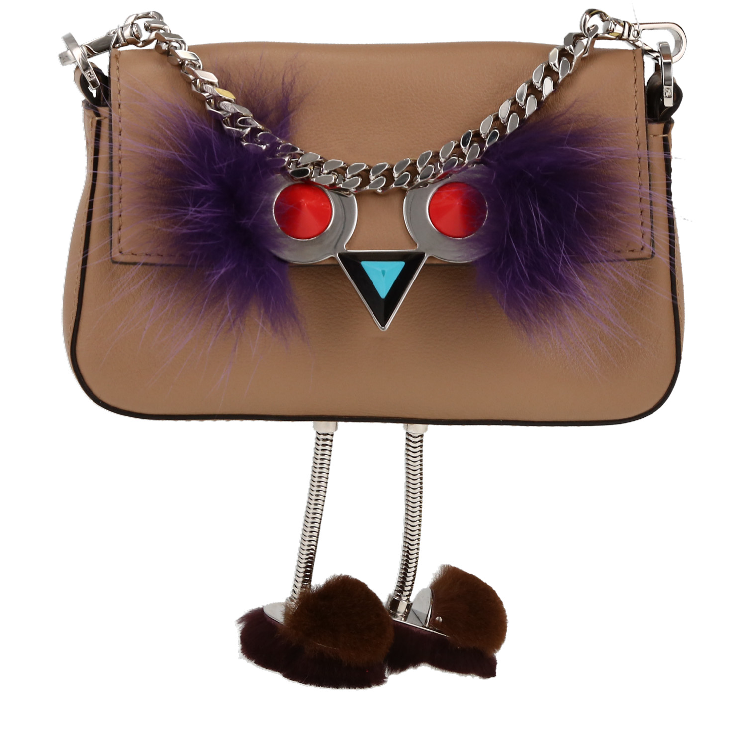 Fendi   shoulder bag  in beige leather  and purple synthetic furr - Detail D4
