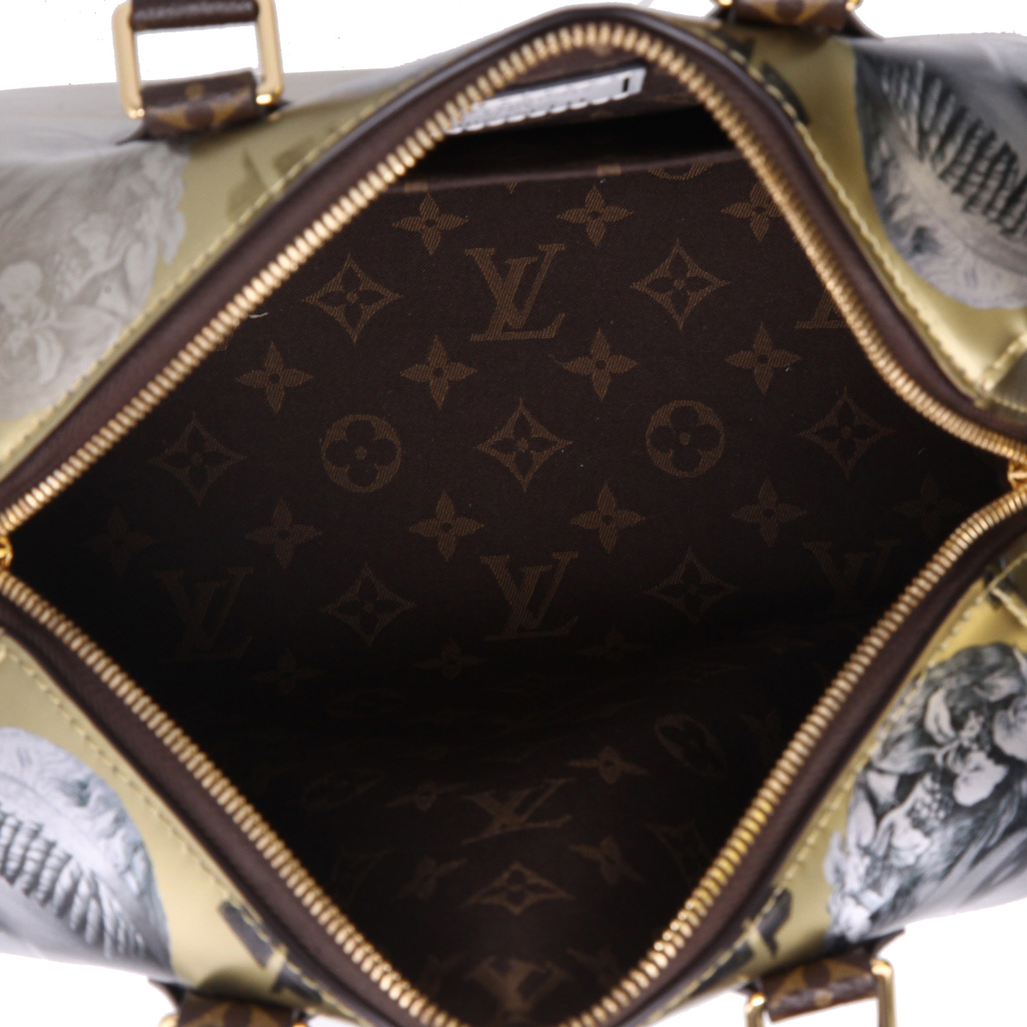 Borsa Louis Vuitton  Speedy 25 in pelle verniciata dorata e argento e tela monogram cerata marrone - Detail D3