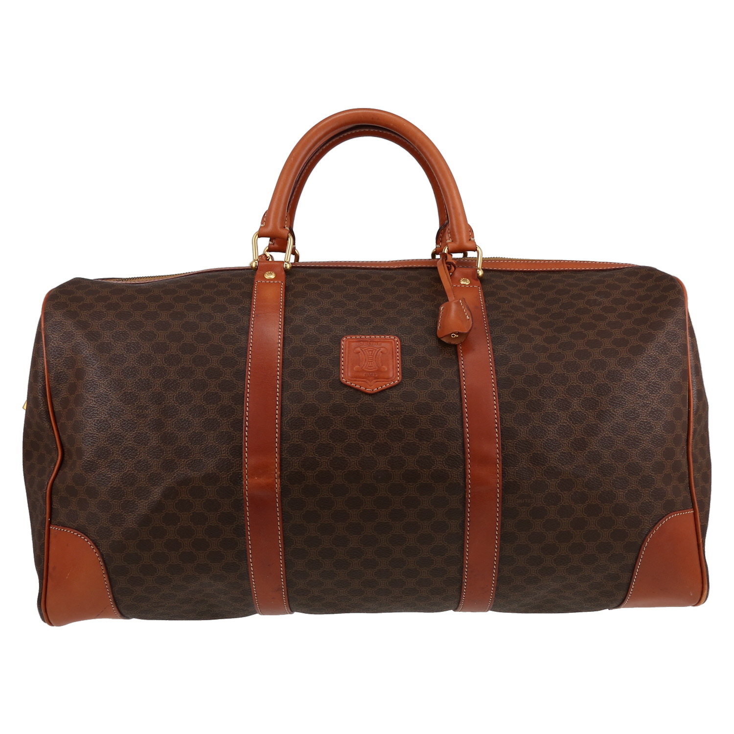 Bolsa de viaje Celine  Vintage en lona monogram marrón y cuero marrón - Detail D1