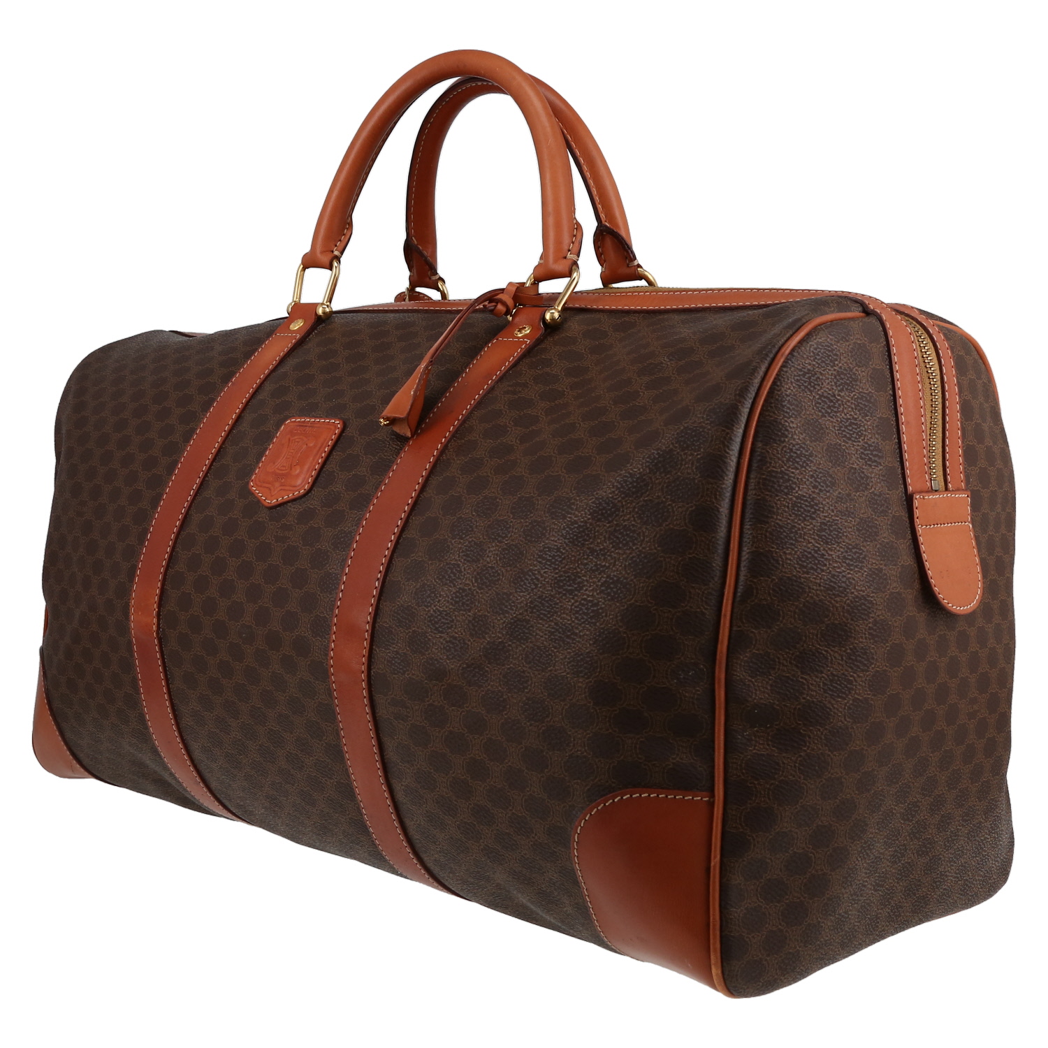 Bolsa de viaje Celine  Vintage en lona monogram marrón y cuero marrón - Detail D2