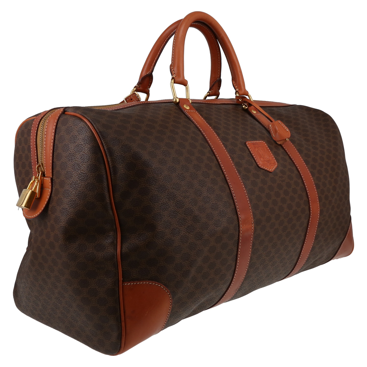 Bolsa de viaje Celine  Vintage en lona monogram marrón y cuero marrón - Detail D3