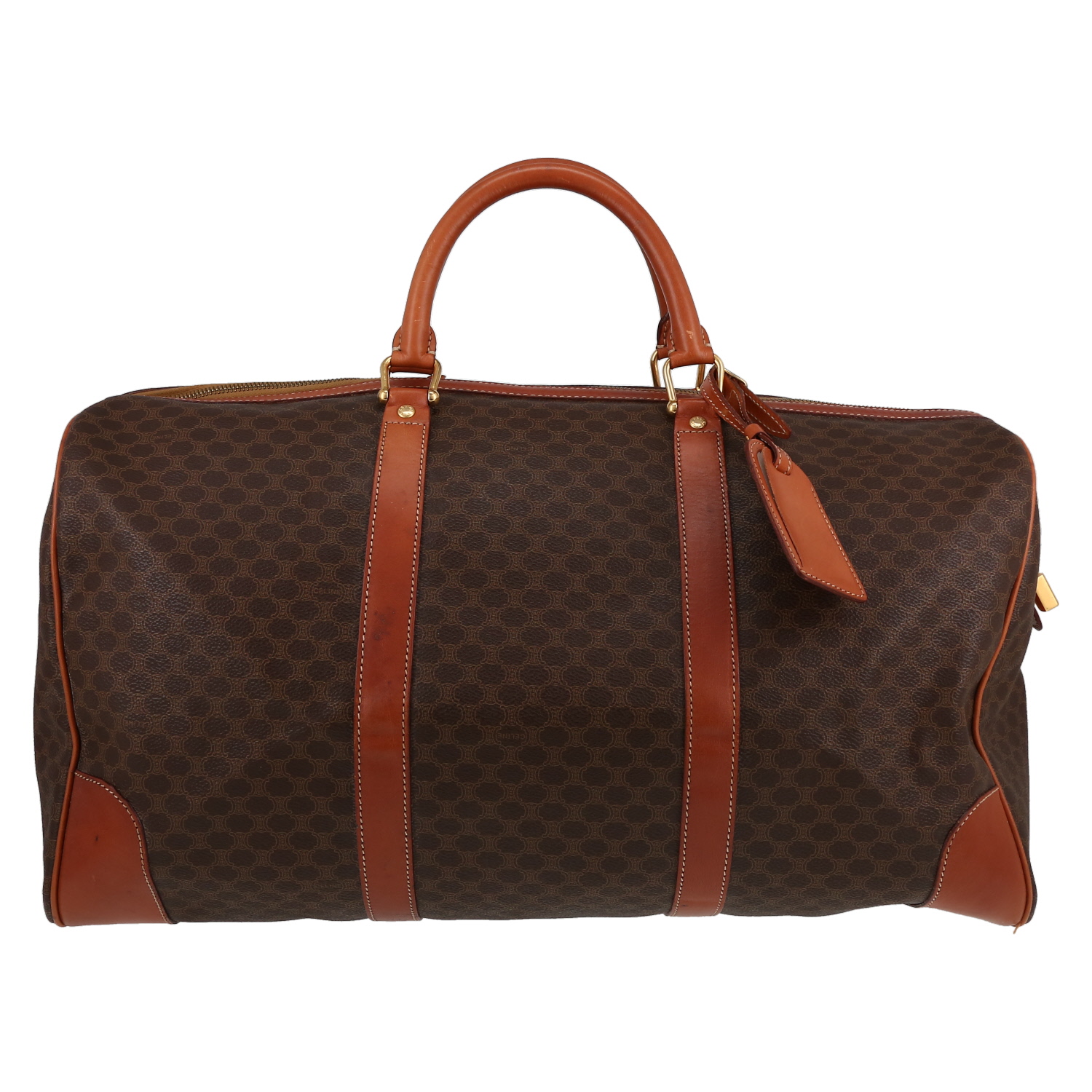 Bolsa de viaje Celine  Vintage en lona monogram marrón y cuero marrón - Detail D5