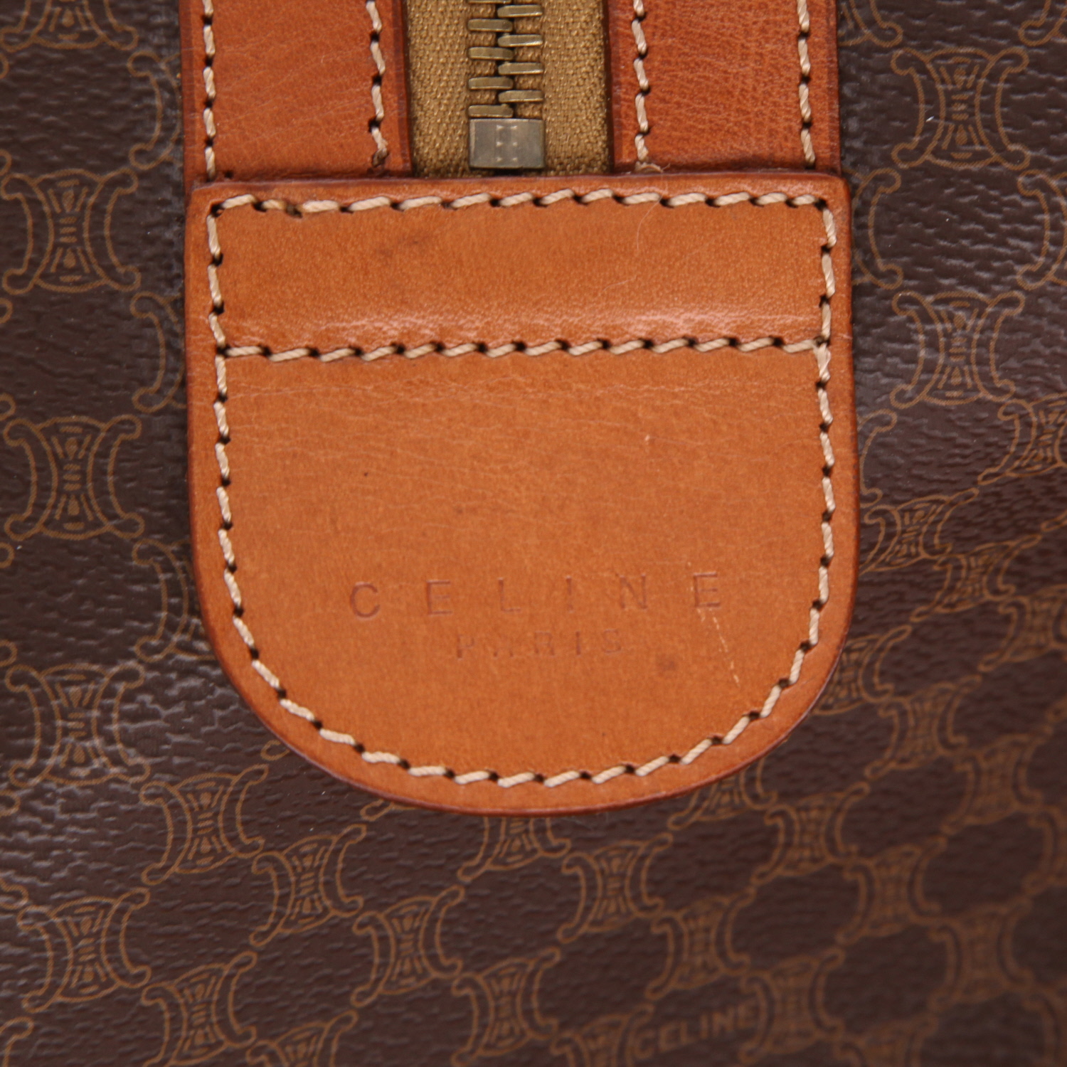 Bolsa de viaje Celine  Vintage en lona monogram marrón y cuero marrón - Detail D6