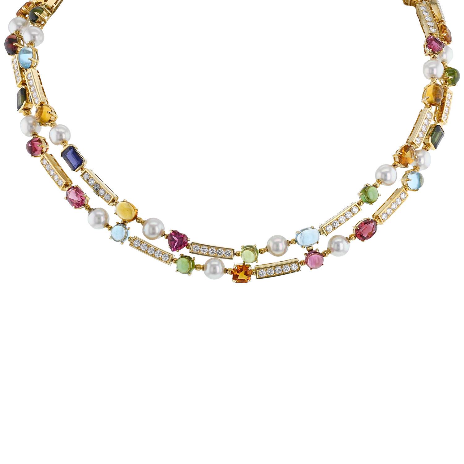 Collar Bulgari Allegra de oro amarillo, perlas, piedras de colores y diamantes