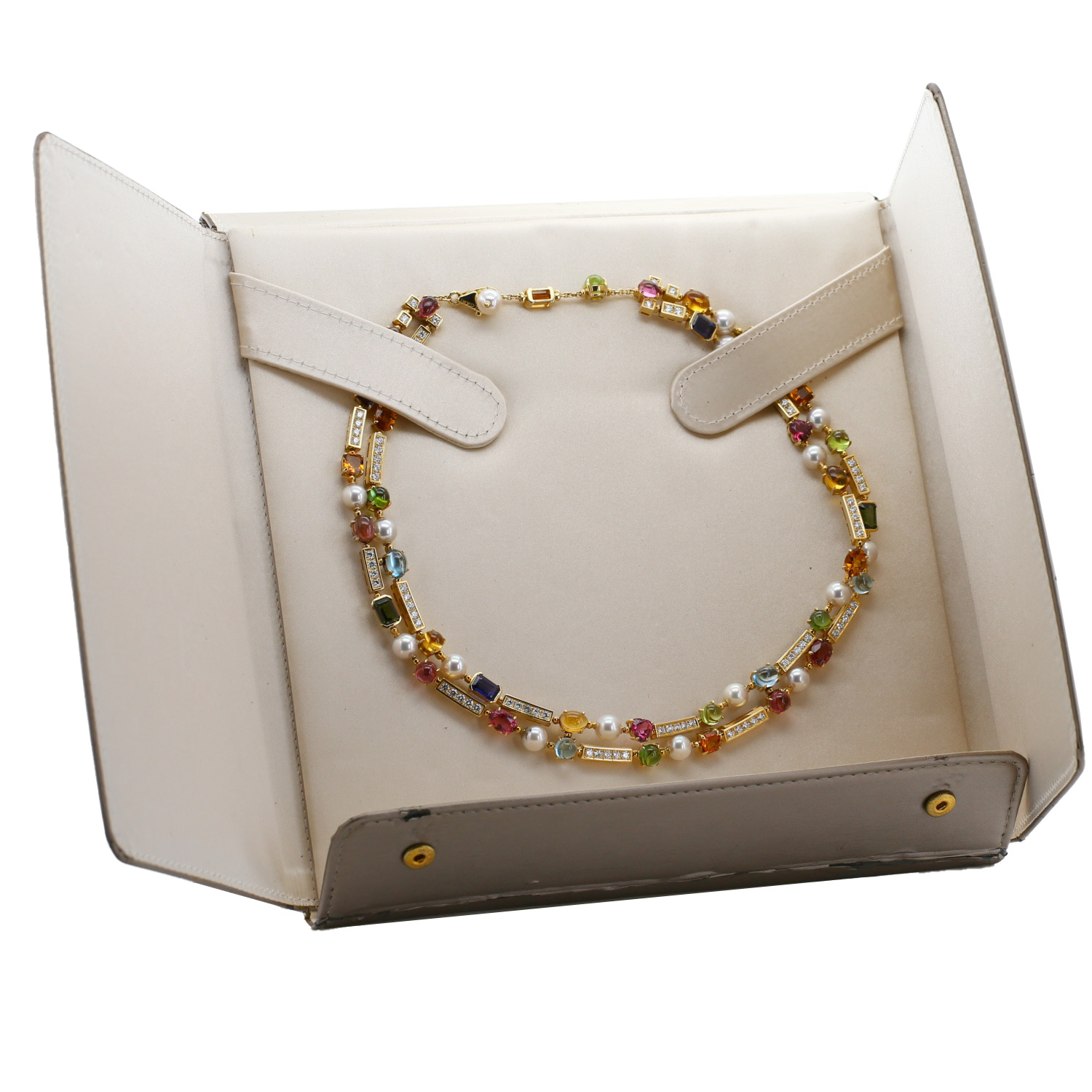 Collar Bulgari Allegra de oro amarillo, perlas, piedras de colores y diamantes - Detail D2