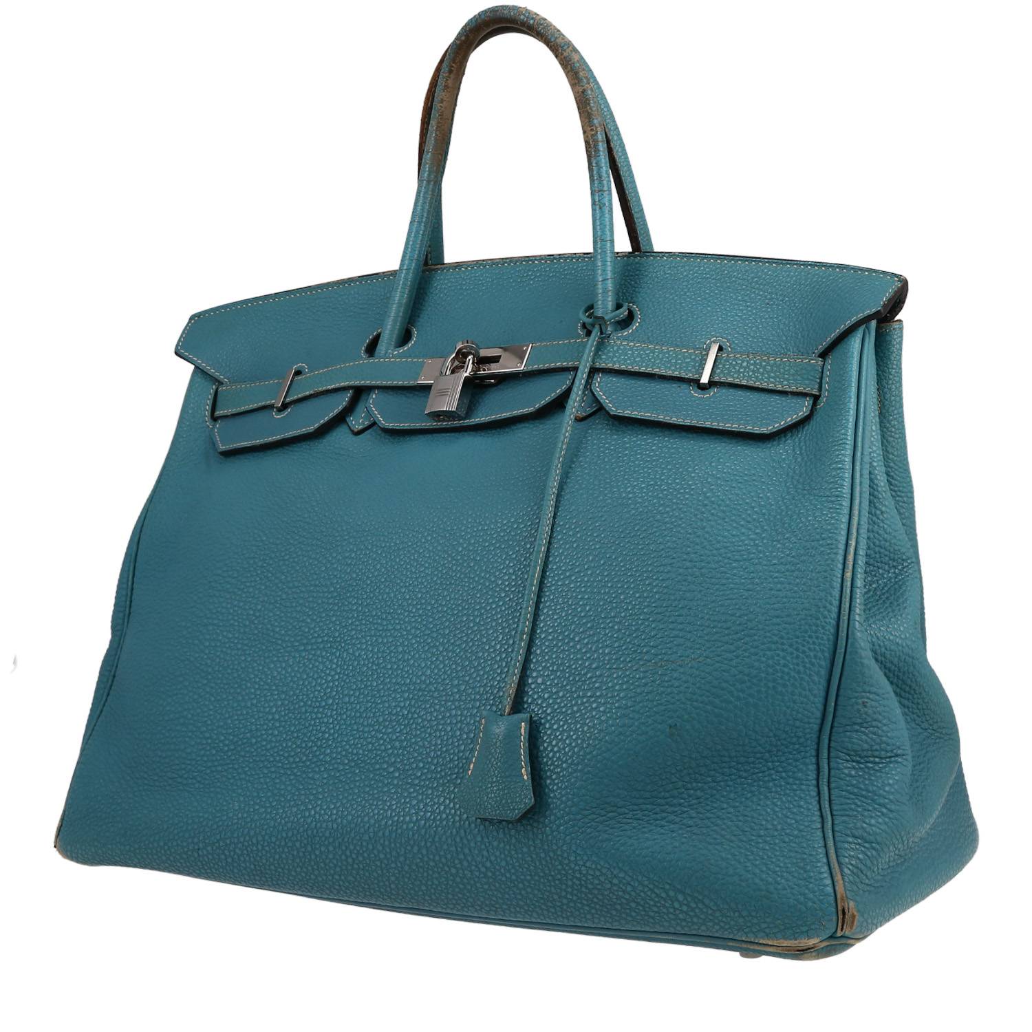 Bolso de mano Hermès  Birkin 40 cm en cuero togo azul
