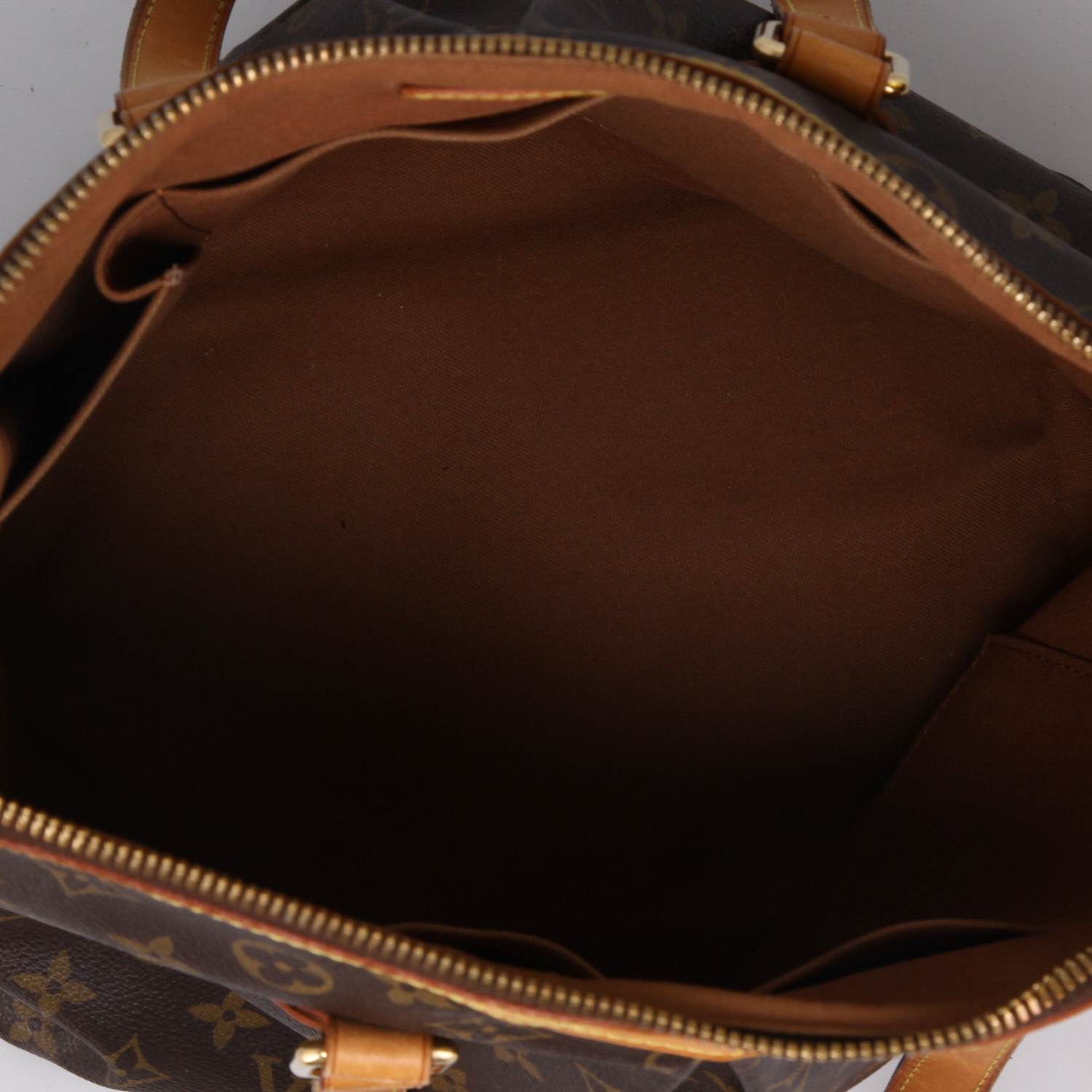 Shopping bag Louis Vuitton  Palermo in tela monogram marrone e pelle naturale - Detail D3