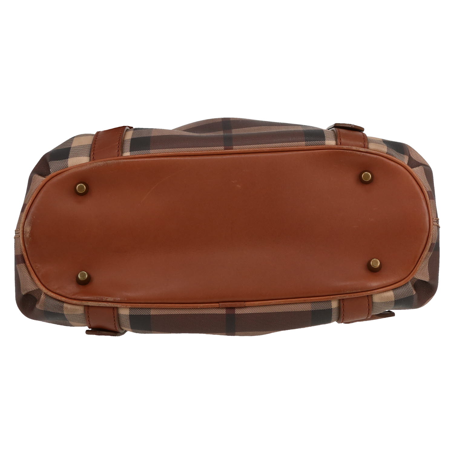 Burberry   handbag  in brown canvas  and brown leather - Detail D1