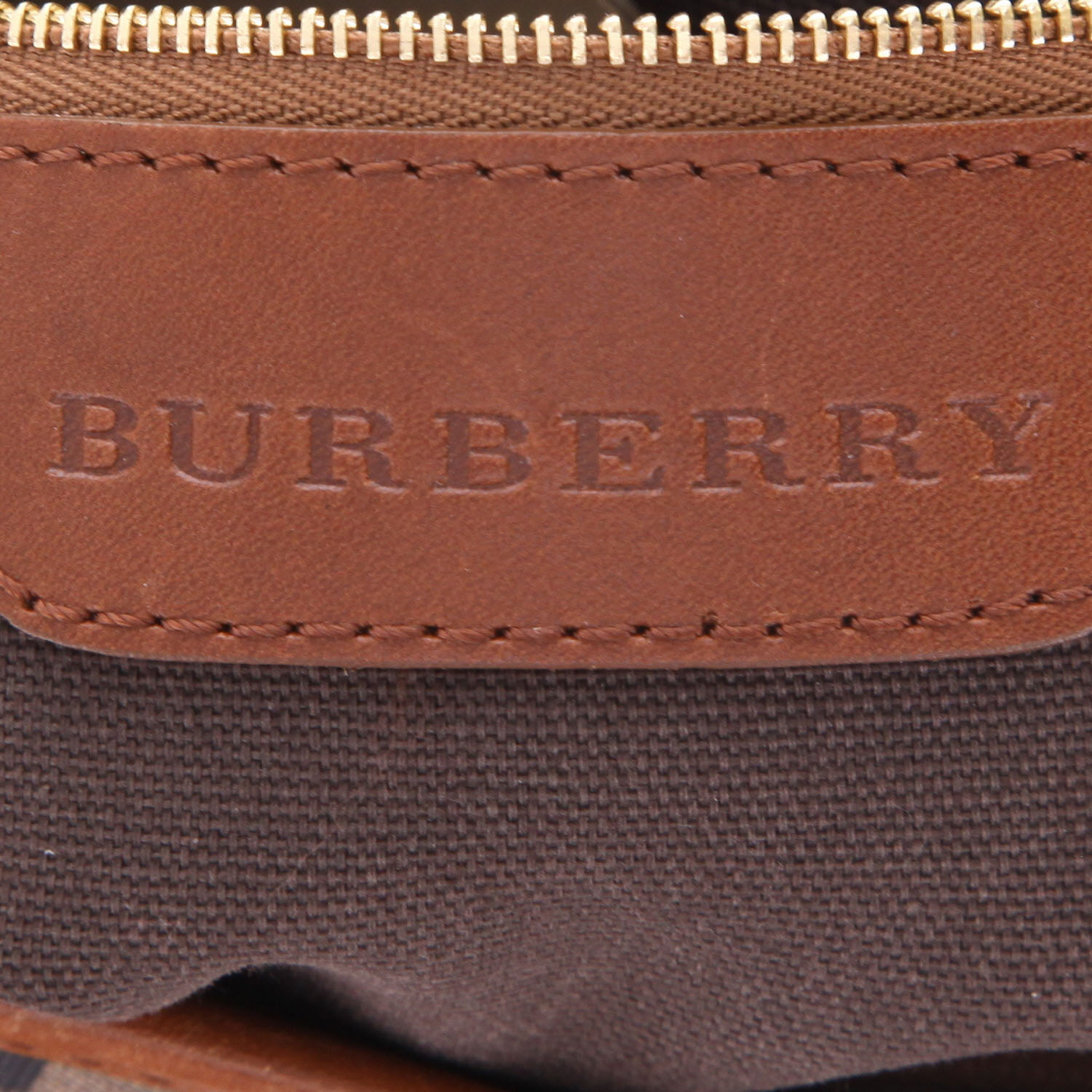 Sac à main Burberry   en toile marron et cuir marron - Detail D2