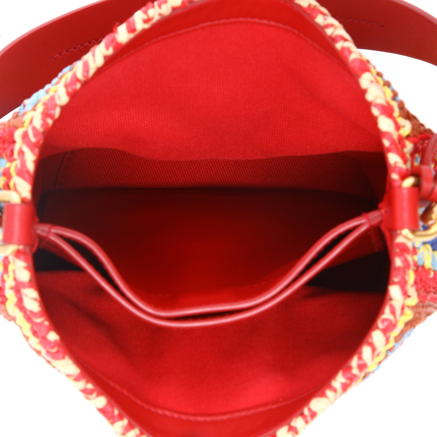 Bolso de mano Miu Miu   en raffia multicolor y cuero rojo - Detail D3