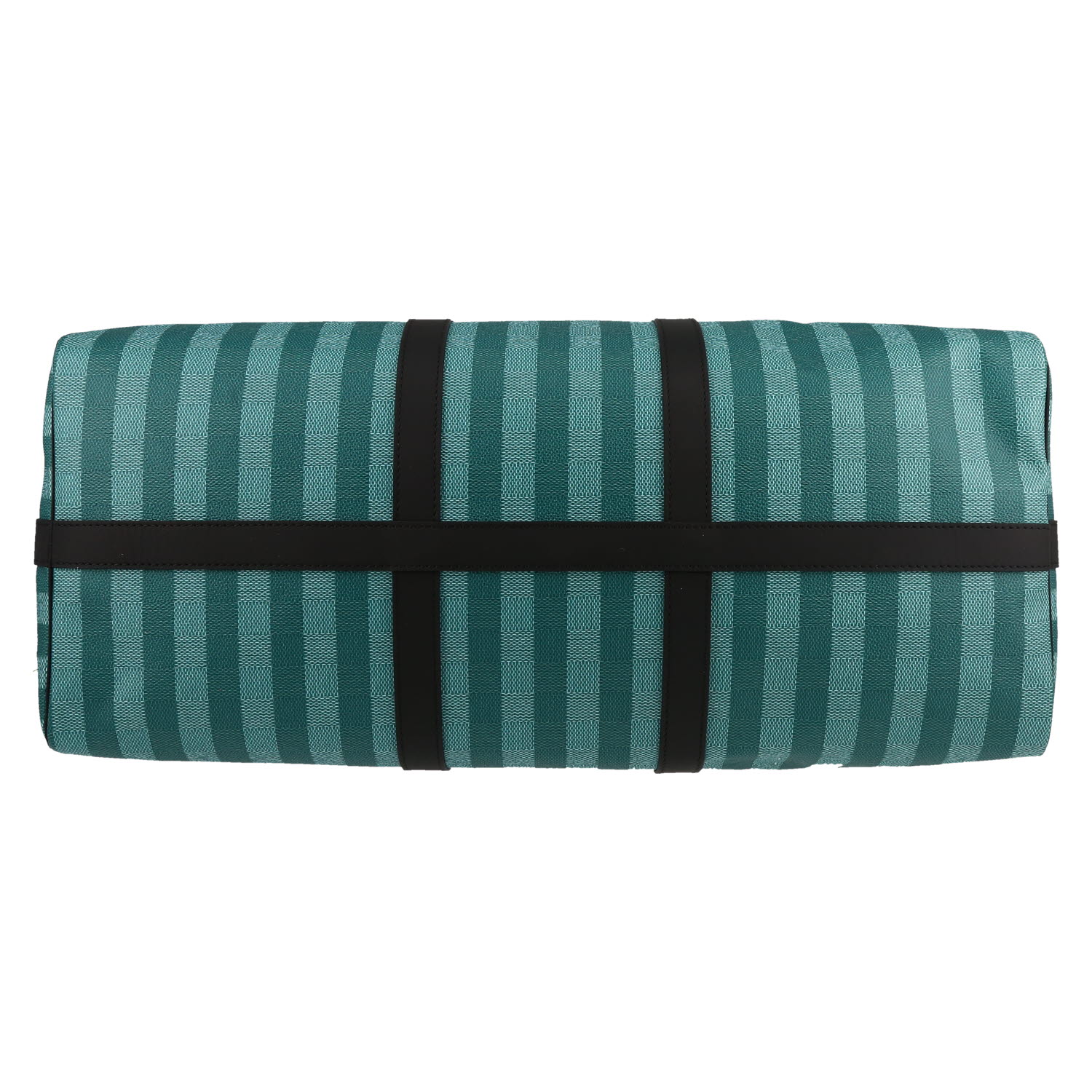 Borsa da viaggio Louis Vuitton  Keepall 50 in tela cerata con motivo a scacchi verde e giallo e pelle nera - Detail D1