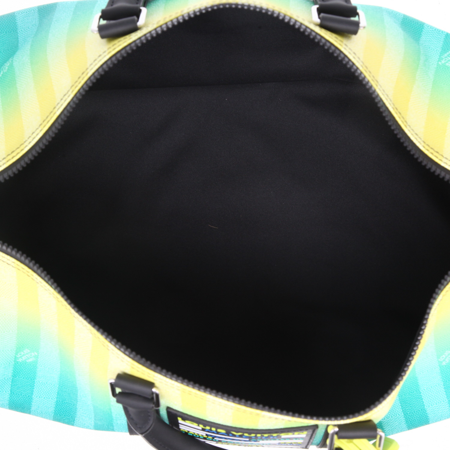 Sac de voyage Louis Vuitton  Keepall 50 en toile damier enduite verte et jaune et cuir noir - Detail D3