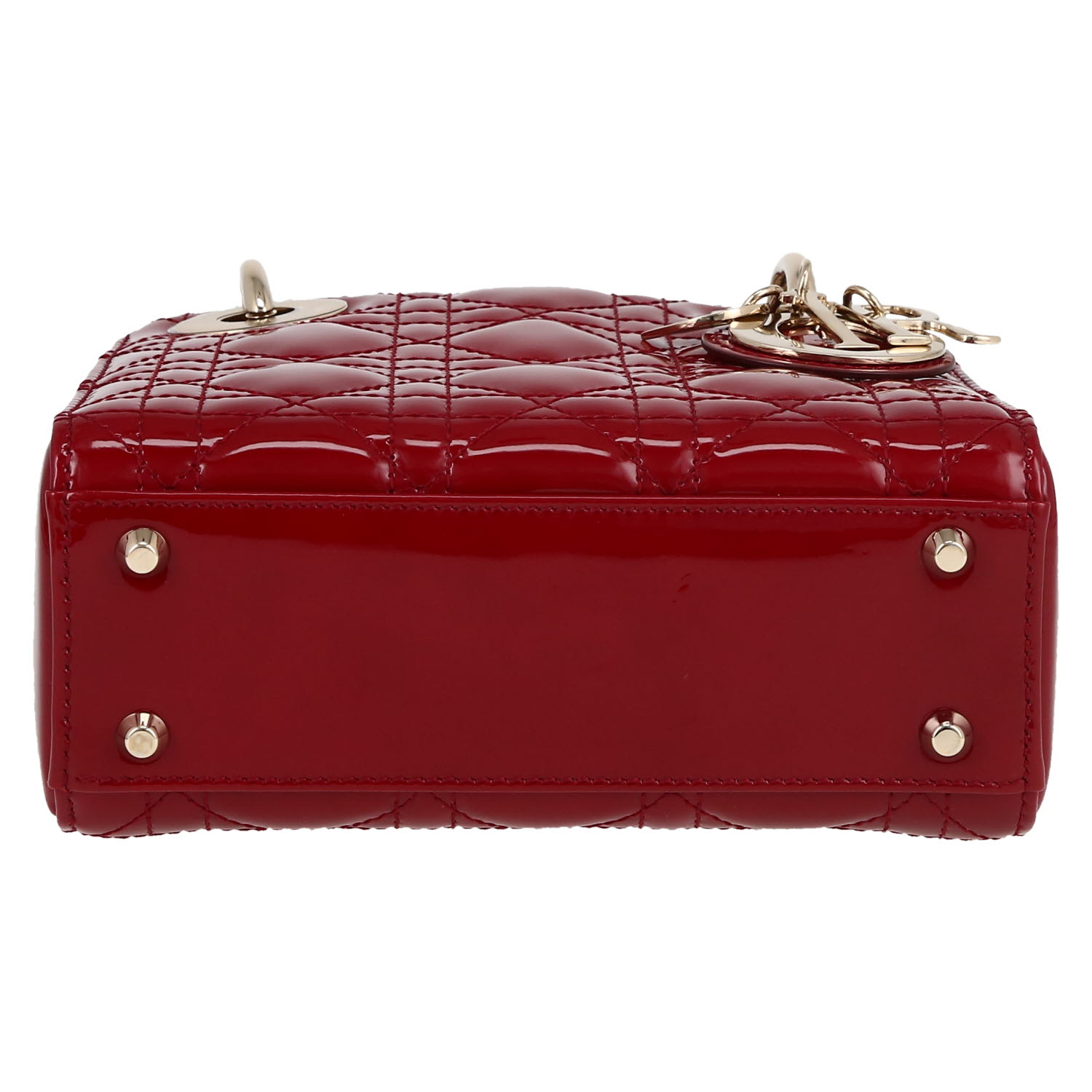 Sac à main Dior  Lady Dior en cuir verni rouge - Detail D1