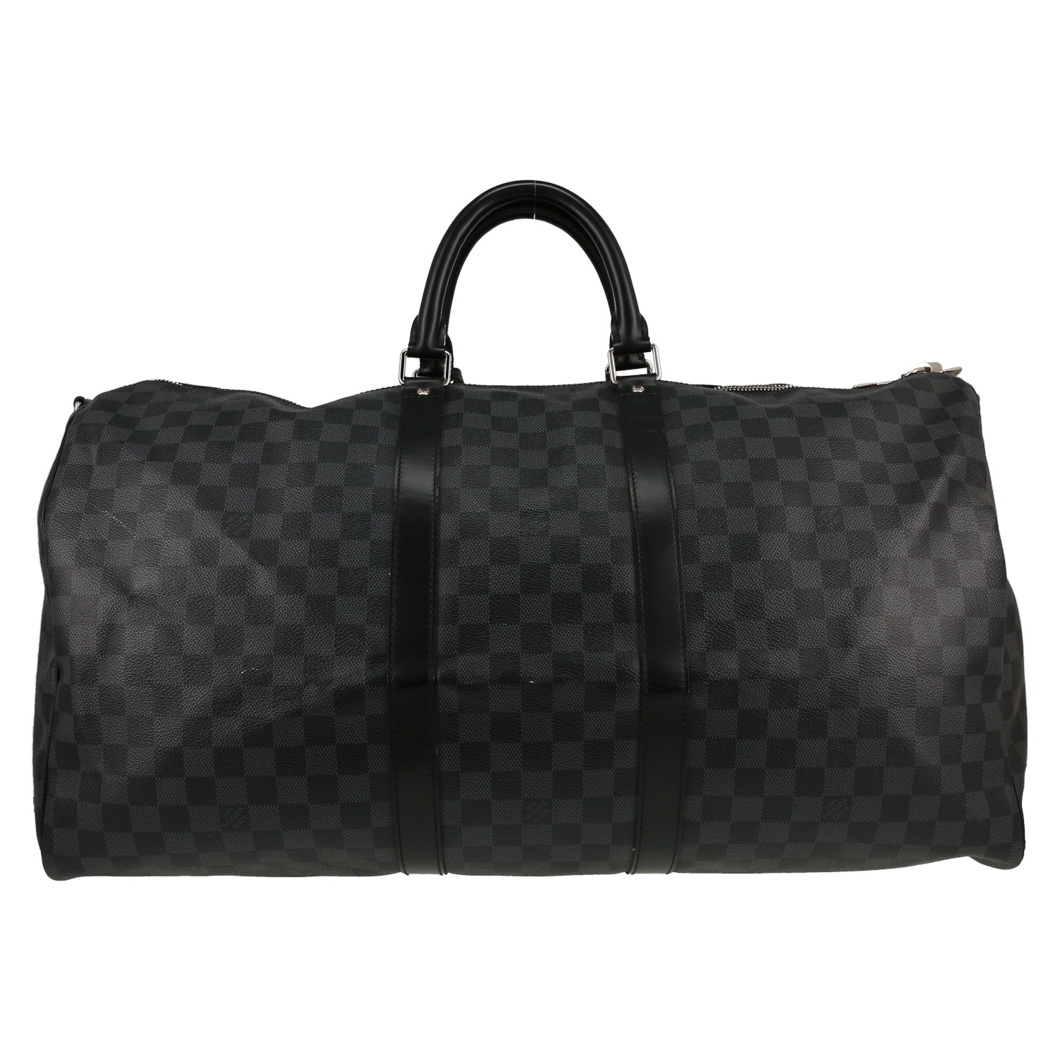 Louis Vuitton  Keepall 55 travel bag  in grey Graphite damier canvas  and black leather - Detail D1