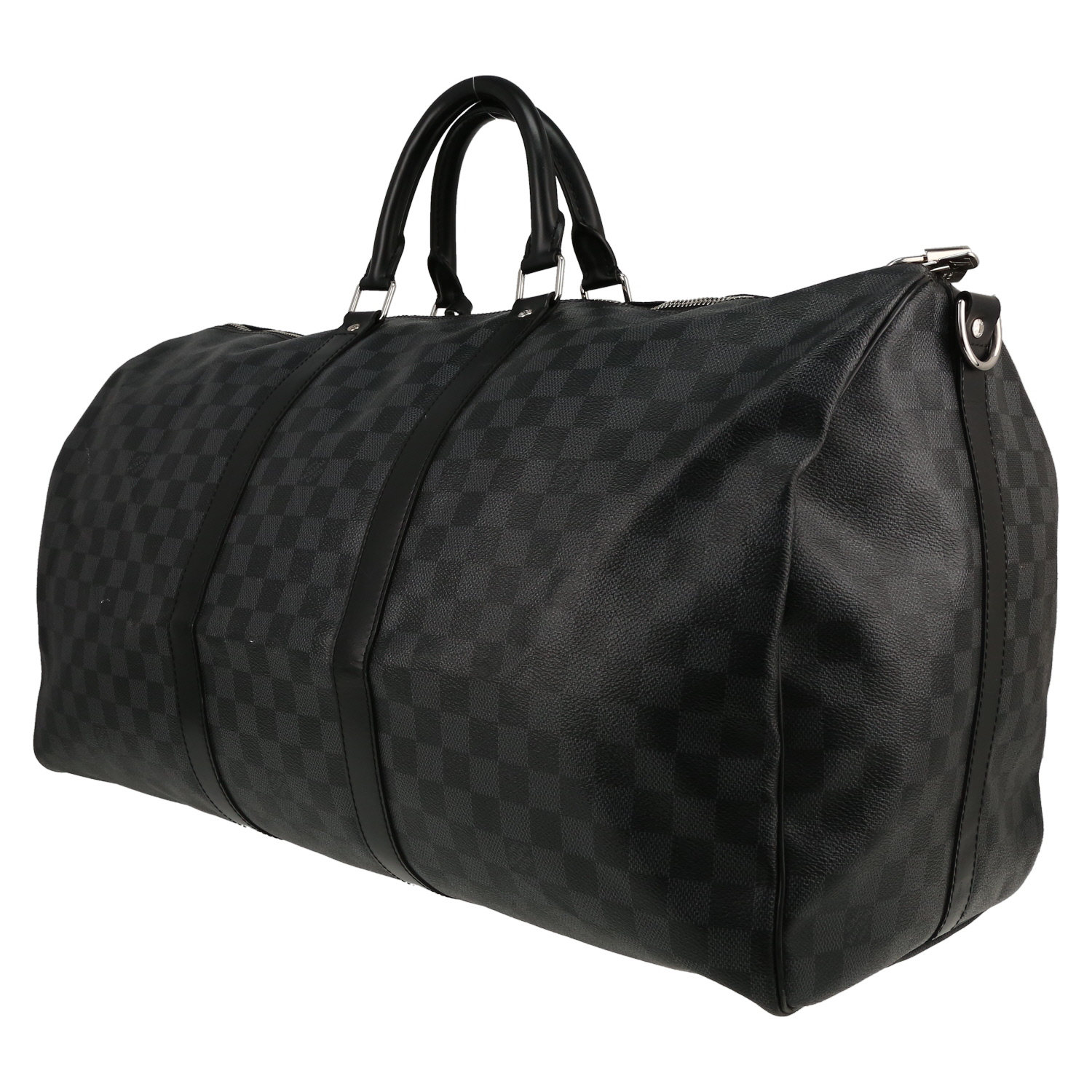 Louis Vuitton  Keepall 55 travel bag  in grey Graphite damier canvas  and black leather - Detail D2