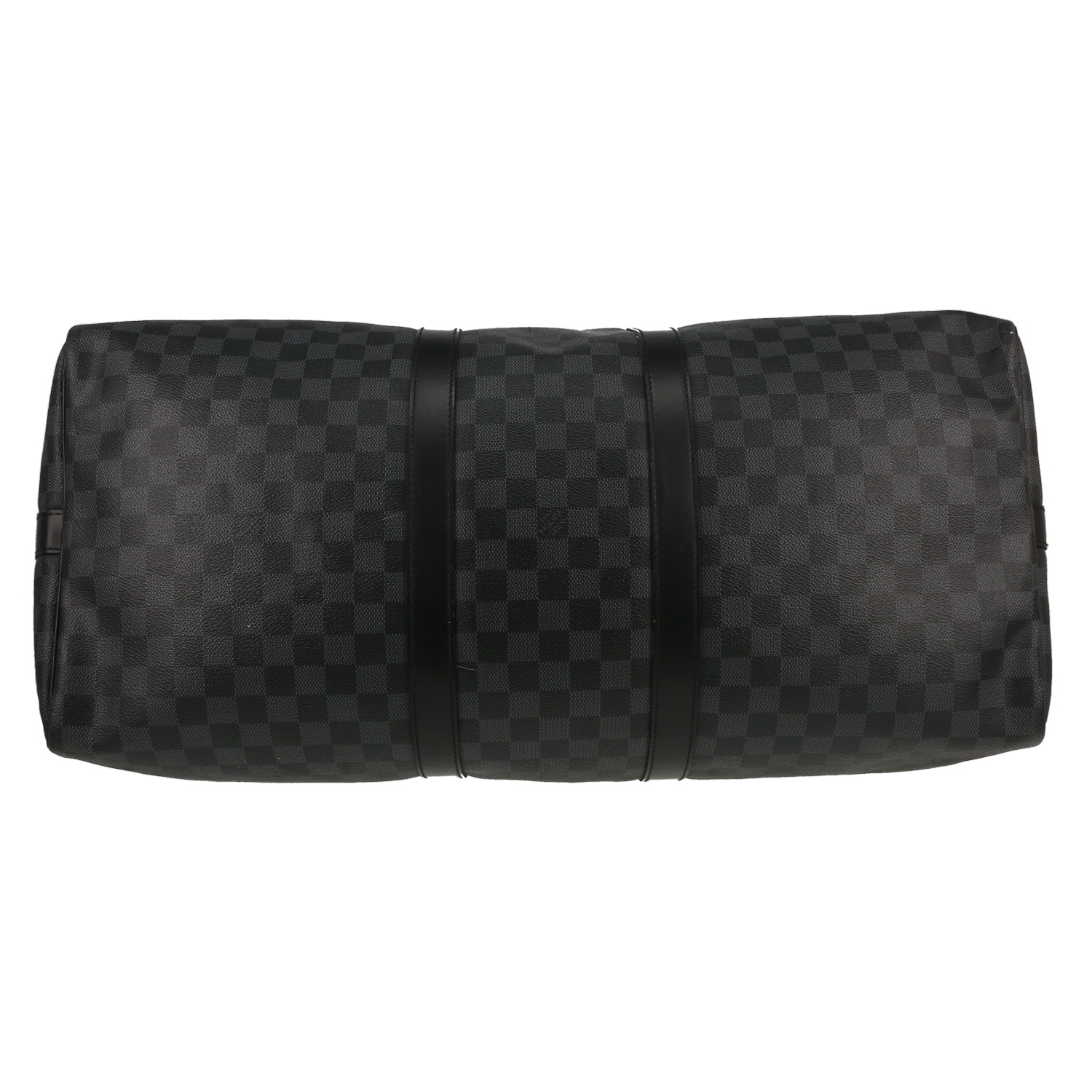Borsa da viaggio Louis Vuitton  Keepall 55 in tela a scacchi grigio Graphite e pelle nera - Detail D4