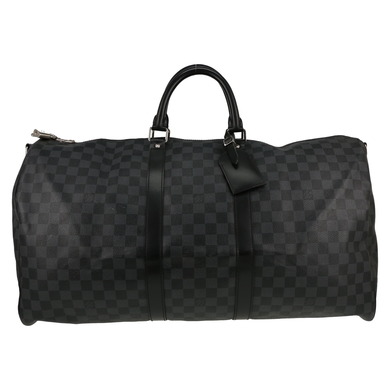 Borsa da viaggio Louis Vuitton  Keepall 55 in tela a scacchi grigio Graphite e pelle nera - Detail D5