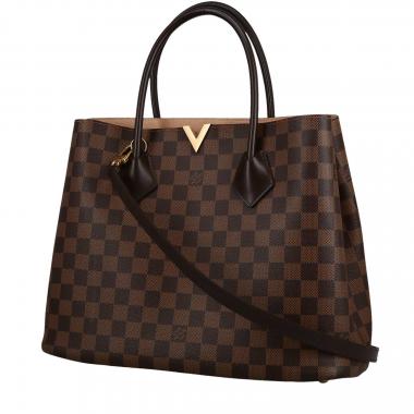 Shopping bag Louis Vuitton  Kensington in tela a scacchi ebana e pelle marrone