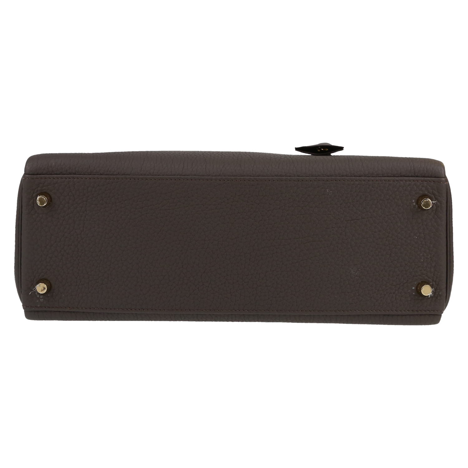 Bolso de mano Hermès  Kelly 32 cm en cuero togo gris estaño - Detail D1