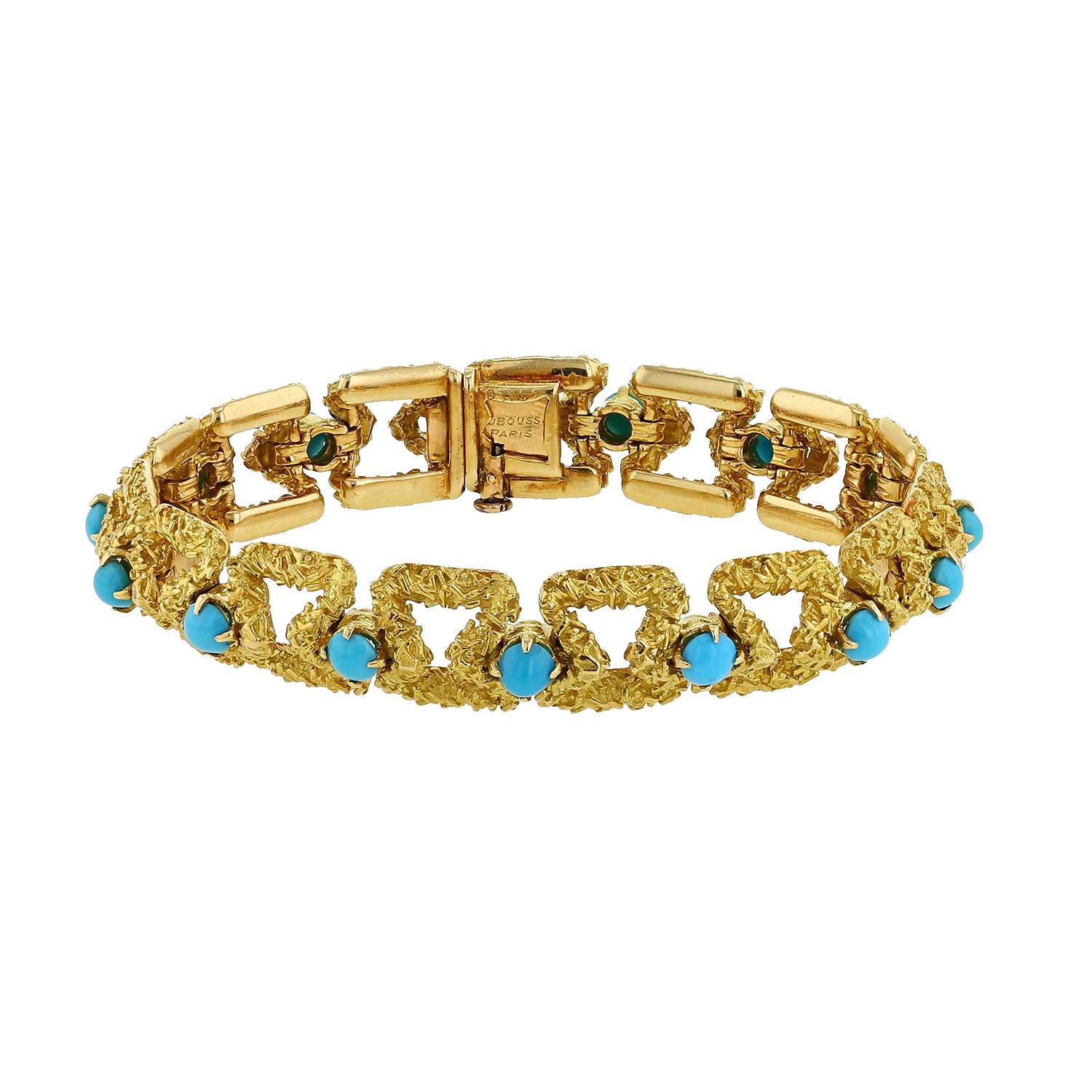 bracelet années 70 mauboussin en or jaune et turquoises