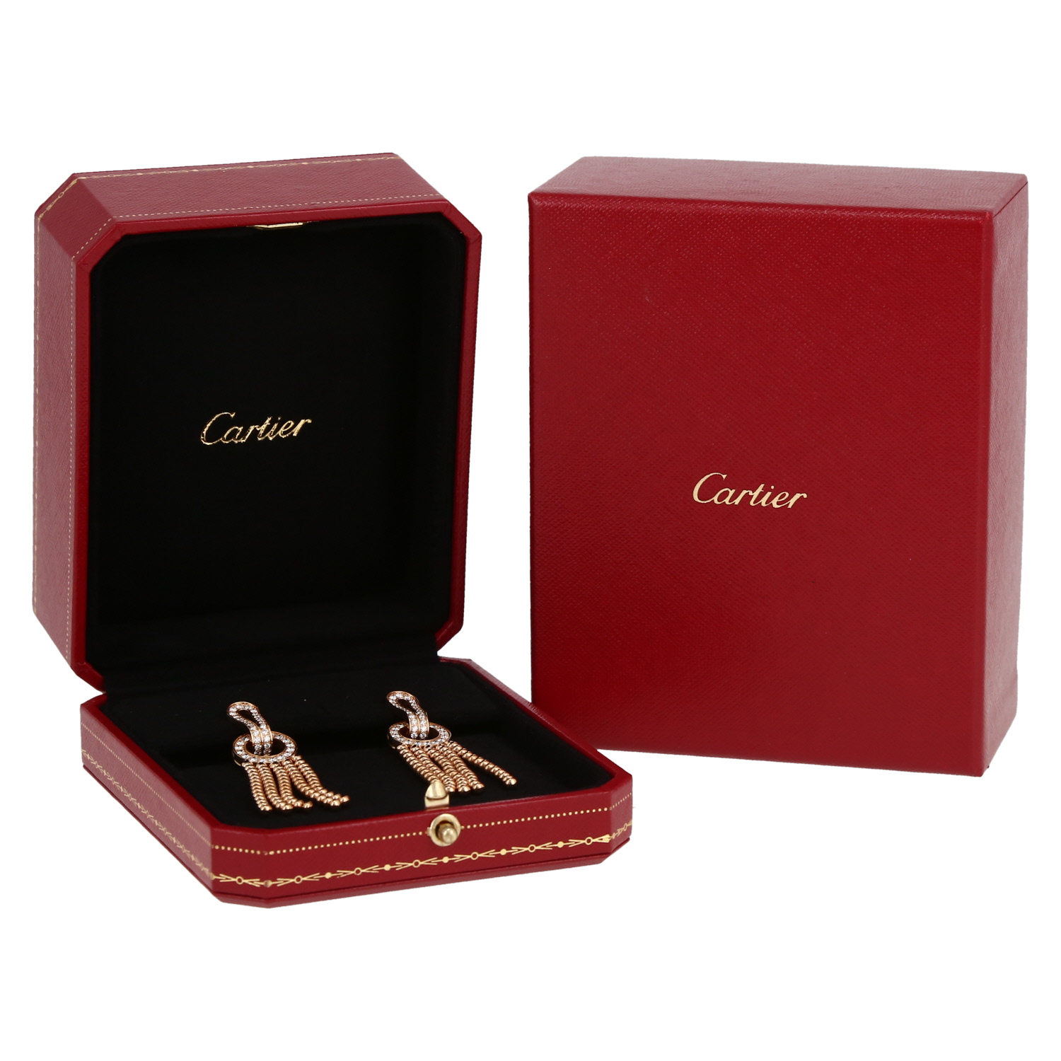 Pendientes colgantes amovibles Cartier Agrafe de oro rosa y diamantes - Detail D2