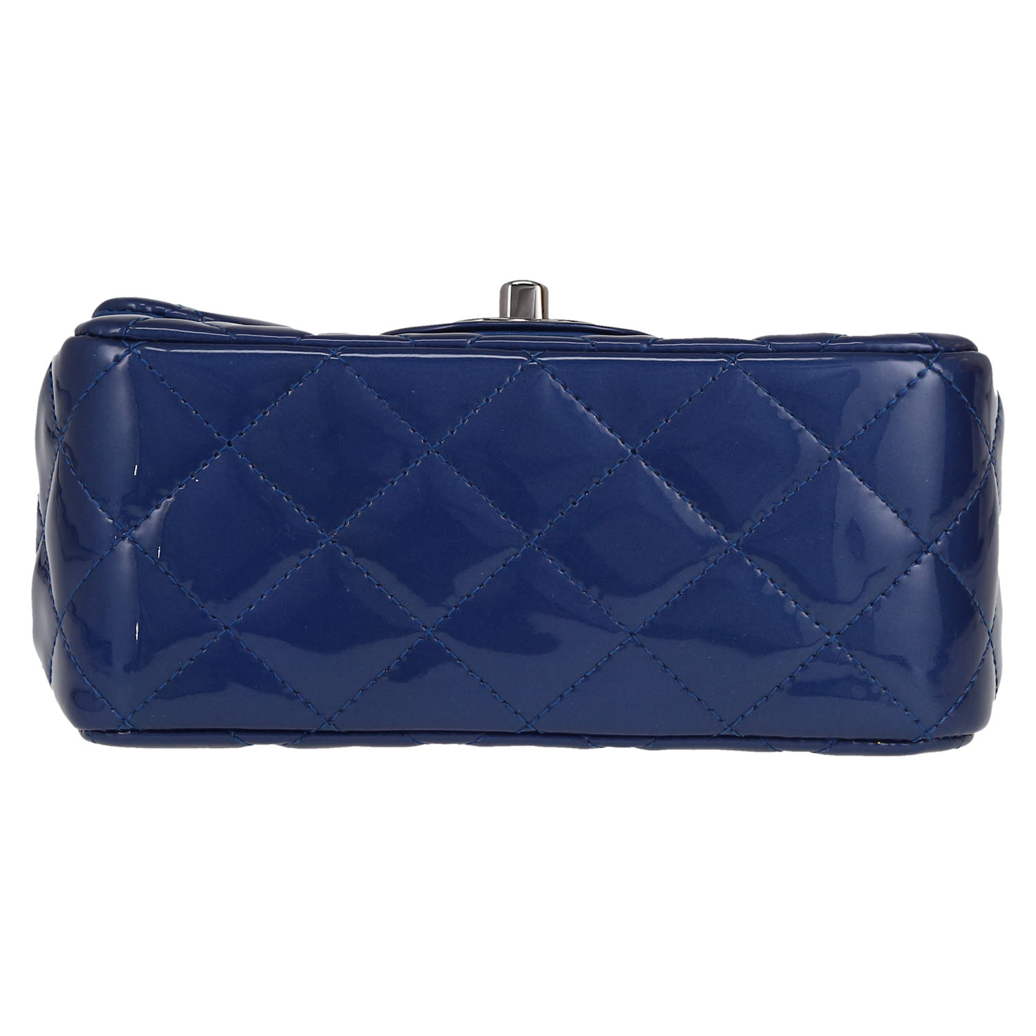 Chanel  Mini Carré handbag  in blue patent quilted leather - Detail D1