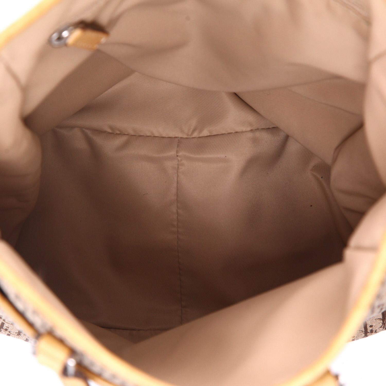 Sac cabas Dior   en toile siglée beige et marron et cuir naturel - Detail D3