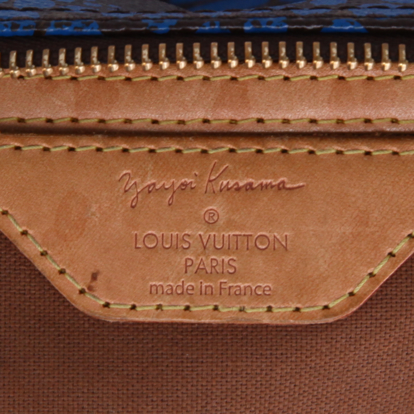 Borsa Louis Vuitton  Speedy Editions Limitées Yayoi Kusama in tela monogram cerata marrone e blu e pelle naturale - Detail D2