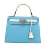 Bolso de mano Hermès  Kelly 28 cm en cuero epsom bicolor azul y blanco - 360 thumbnail