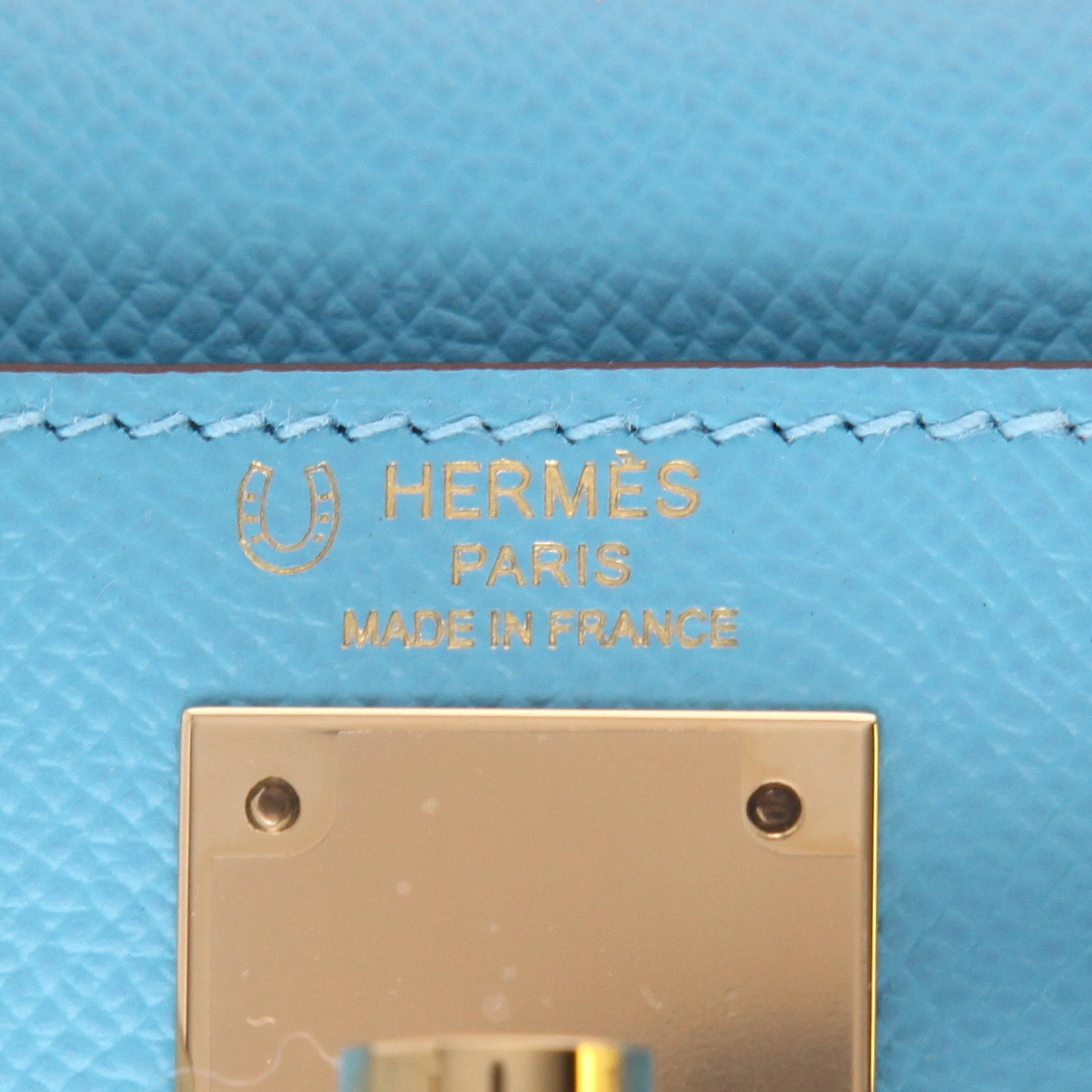 Borsa Hermès  Kelly 28 cm in pelle Epsom bicolore blu e bianca - Detail D2