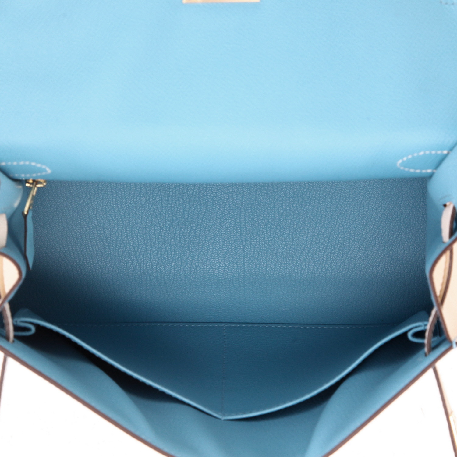 Borsa Hermès  Kelly 28 cm in pelle Epsom bicolore blu e bianca - Detail D3