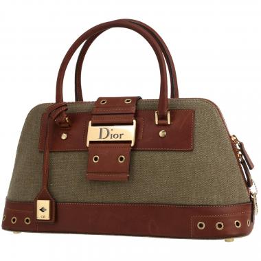 Bolso de mano Dior  Street Chic en lona caqui y cuero marrón