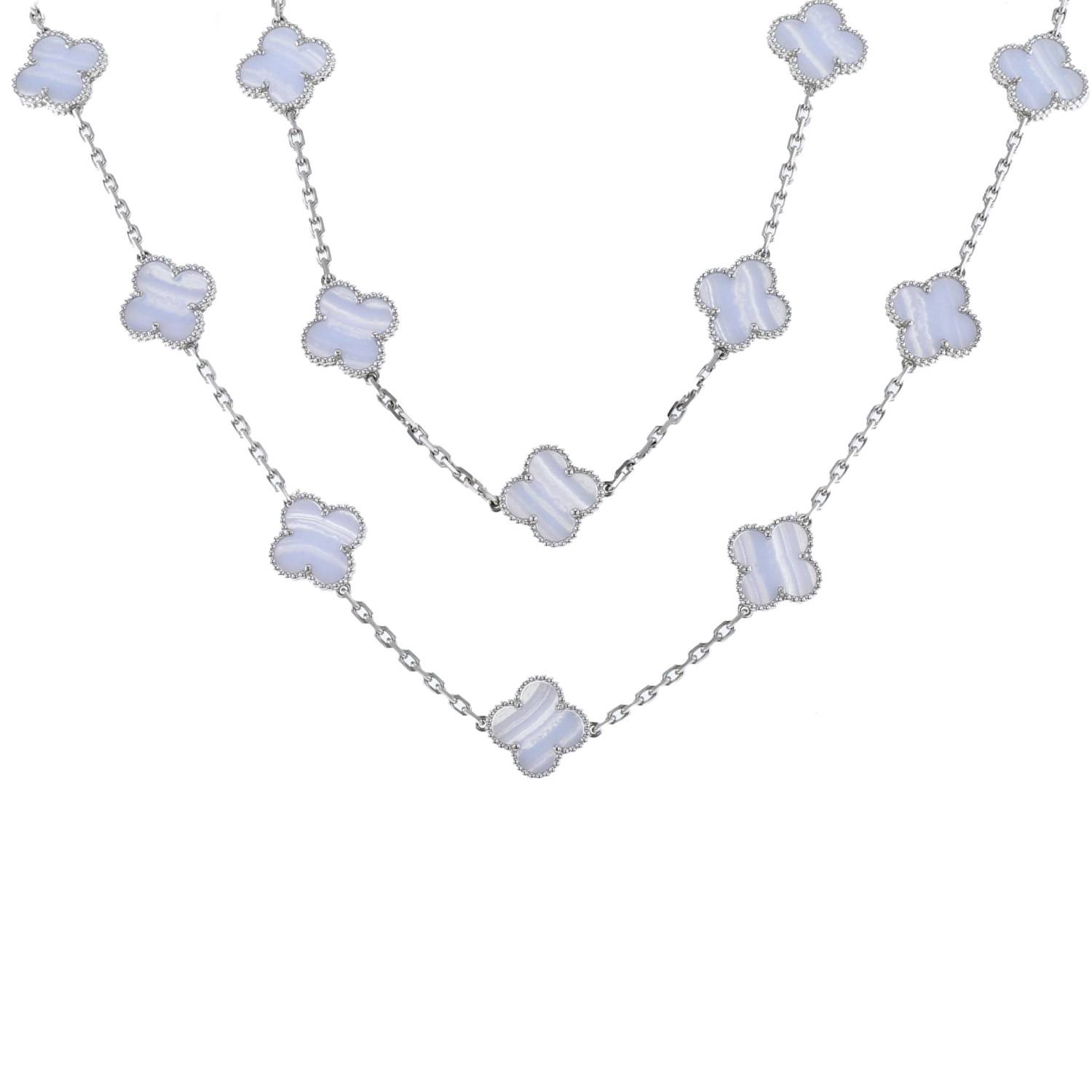 Sautoir Van Cleef & Arpels Alhambra Vintage en or blanc et calcédoine