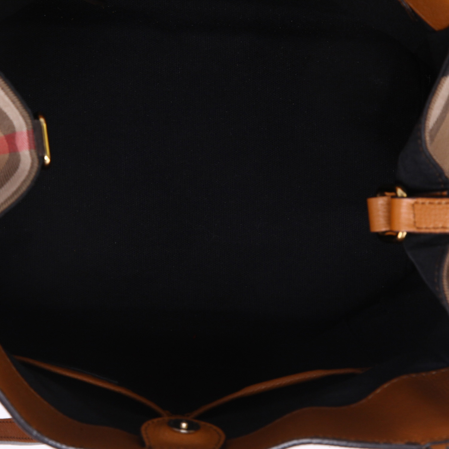 Sac à main Burberry   en cuir gold et toile Haymarket - Detail D3