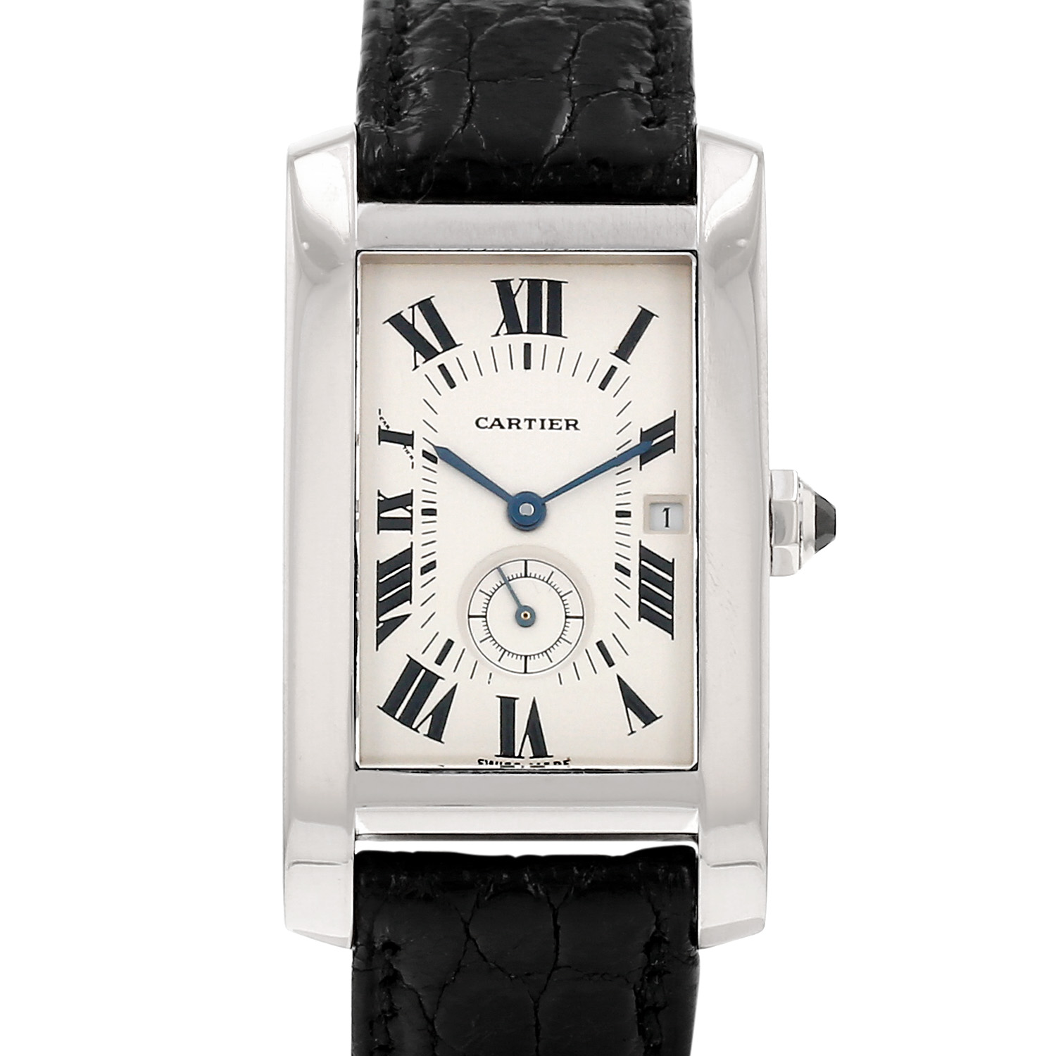 Montre Cartier Tank Américaine moyen modèle en or blanc Ref: