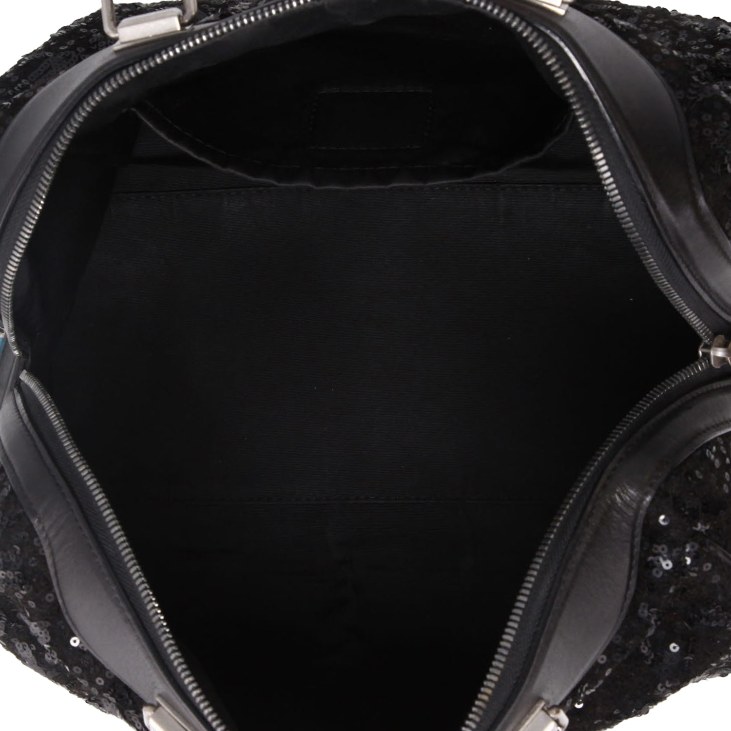 Louis Vuitton  Speedy Editions Limitées handbag  in black paillette  and black leather - Detail D3