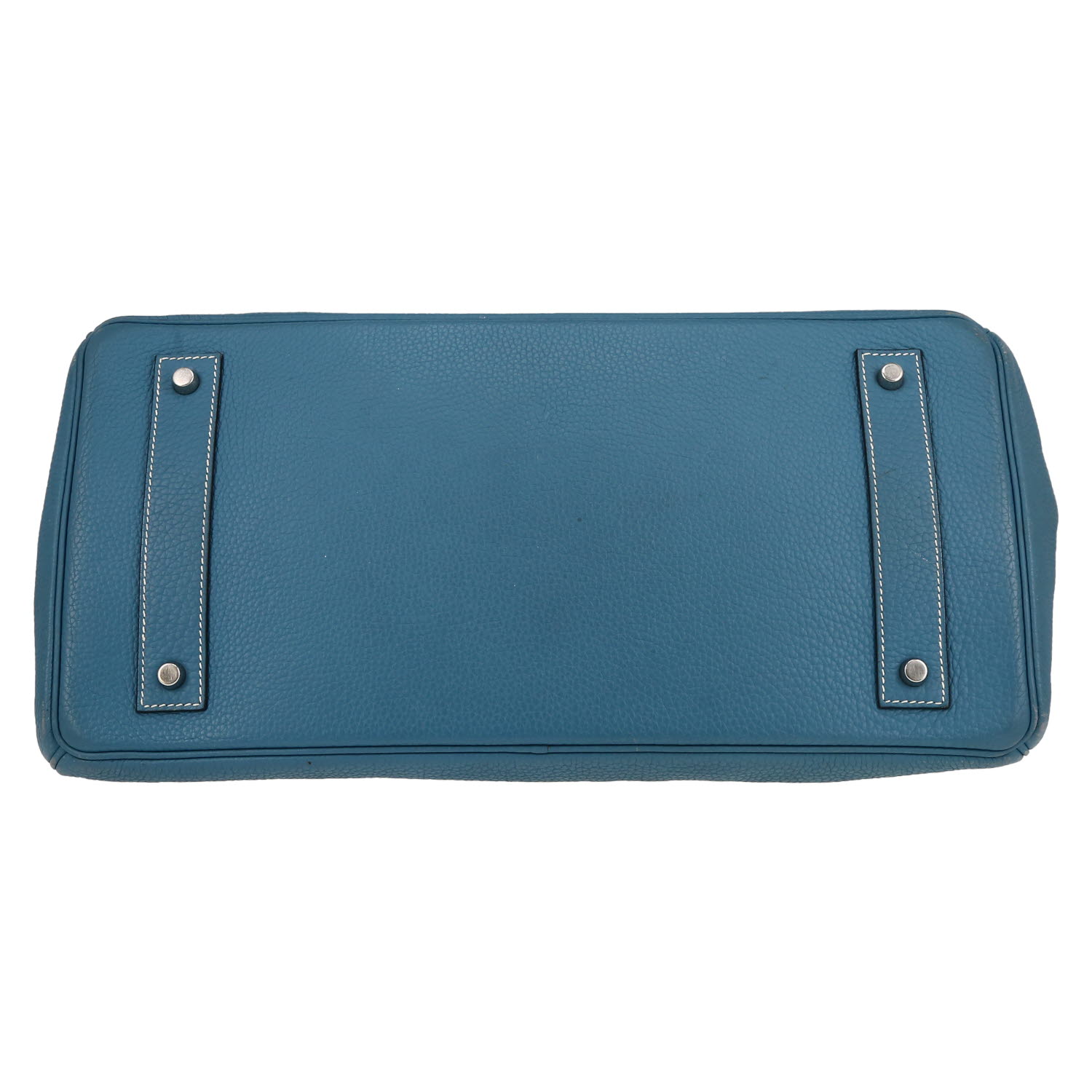 Sac porté épaule ou main Hermès  Birkin Shoulder en cuir togo bleu-jean - Detail D1