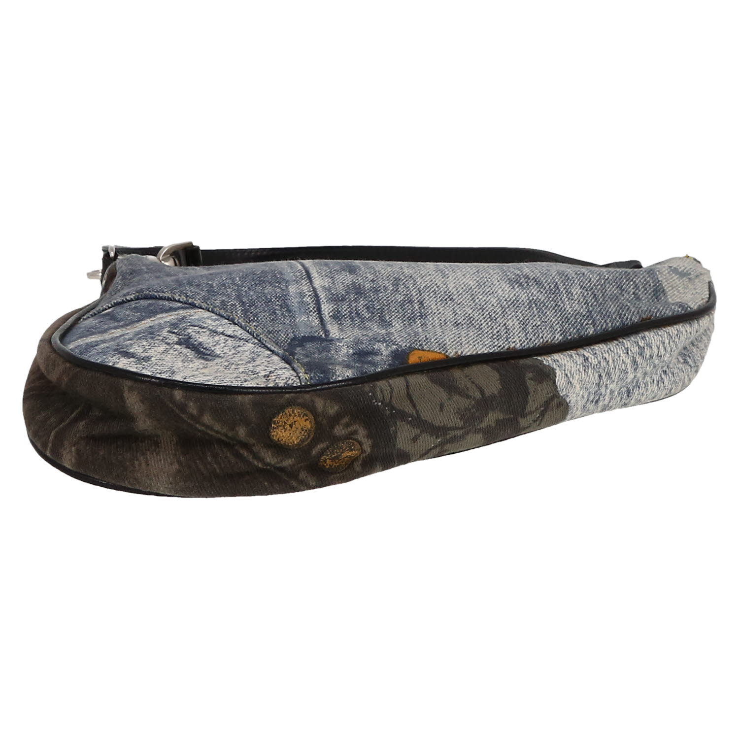 Borsa Dior  Saddle in tela denim blu e pelle nera - Detail D1