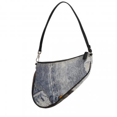 Bolso de mano Dior  Saddle en lona denim azul y cuero negro