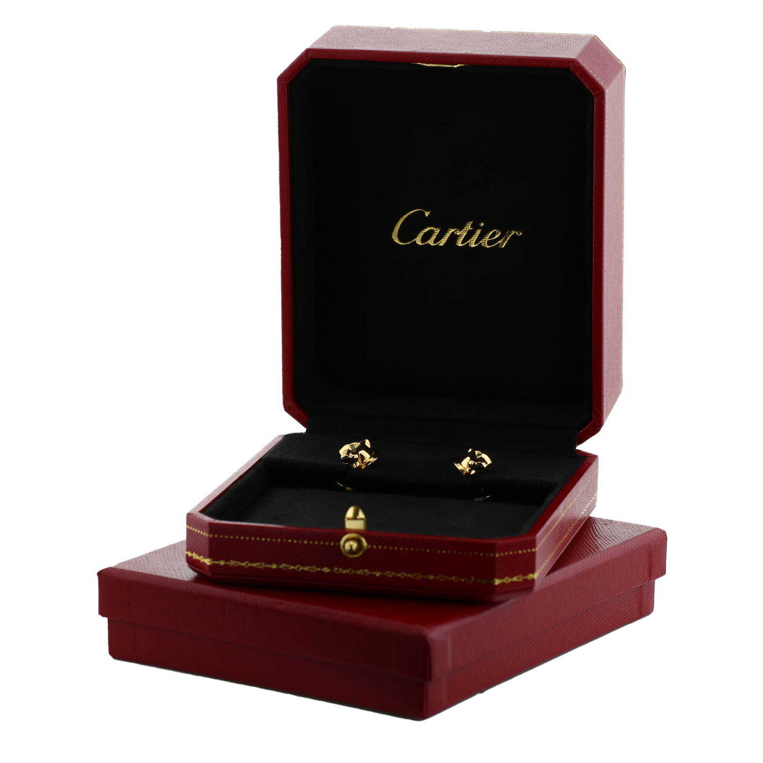 Paire de puces d'oreilles Cartier Panthère en or jaune, tsavorites et onyx - Detail D3