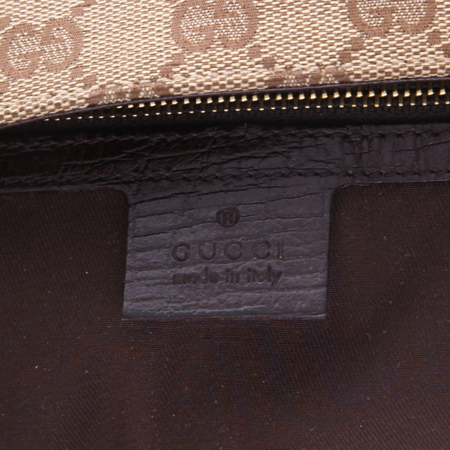 Borsa a tracolla Gucci  Mors in tela siglata beige e pelle marrone - Detail D2