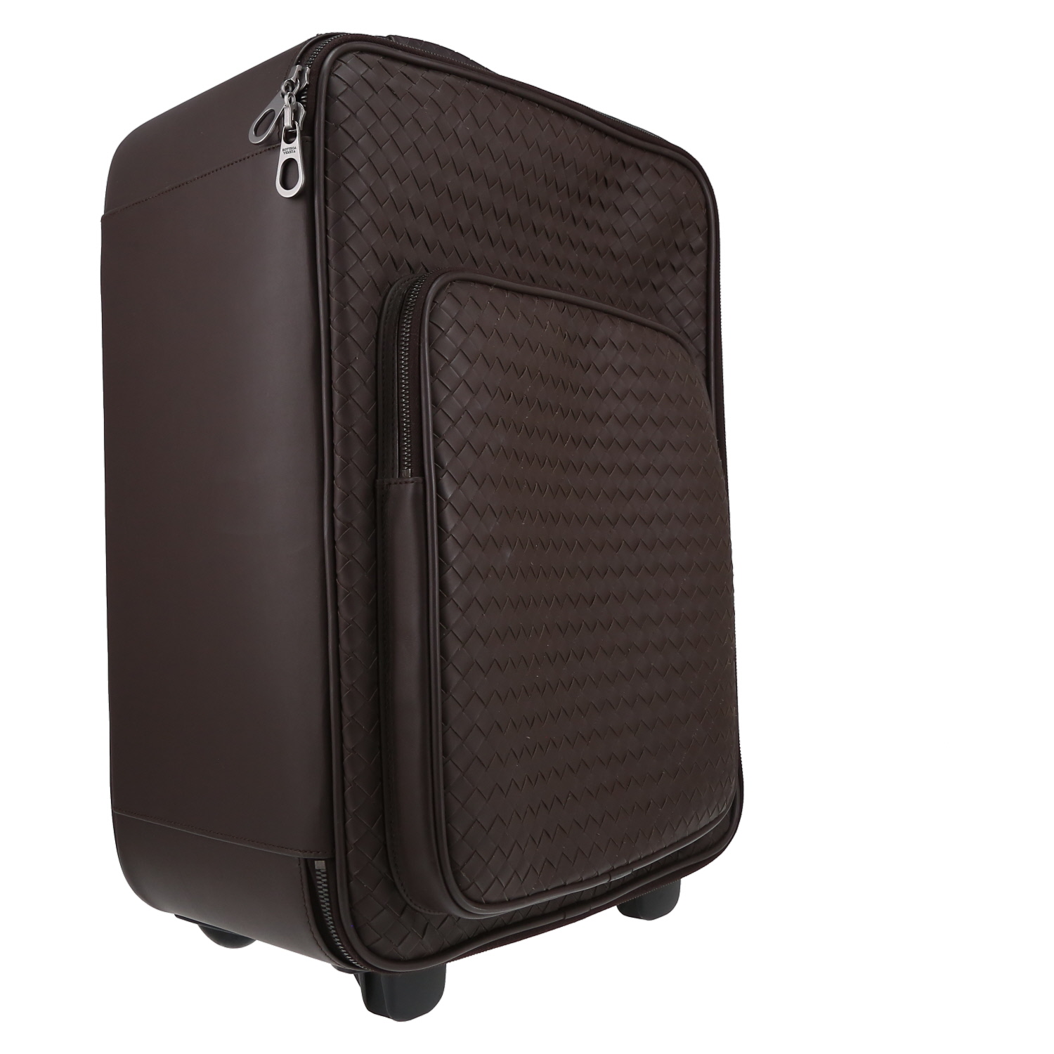 Valise rigide Bottega Veneta   en cuir intrecciato et cuir lisse marron - Detail D5