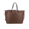 Shopping bag Louis Vuitton  Neverfull modello grande  in tela a scacchi ebana e pelle marrone - 360 thumbnail