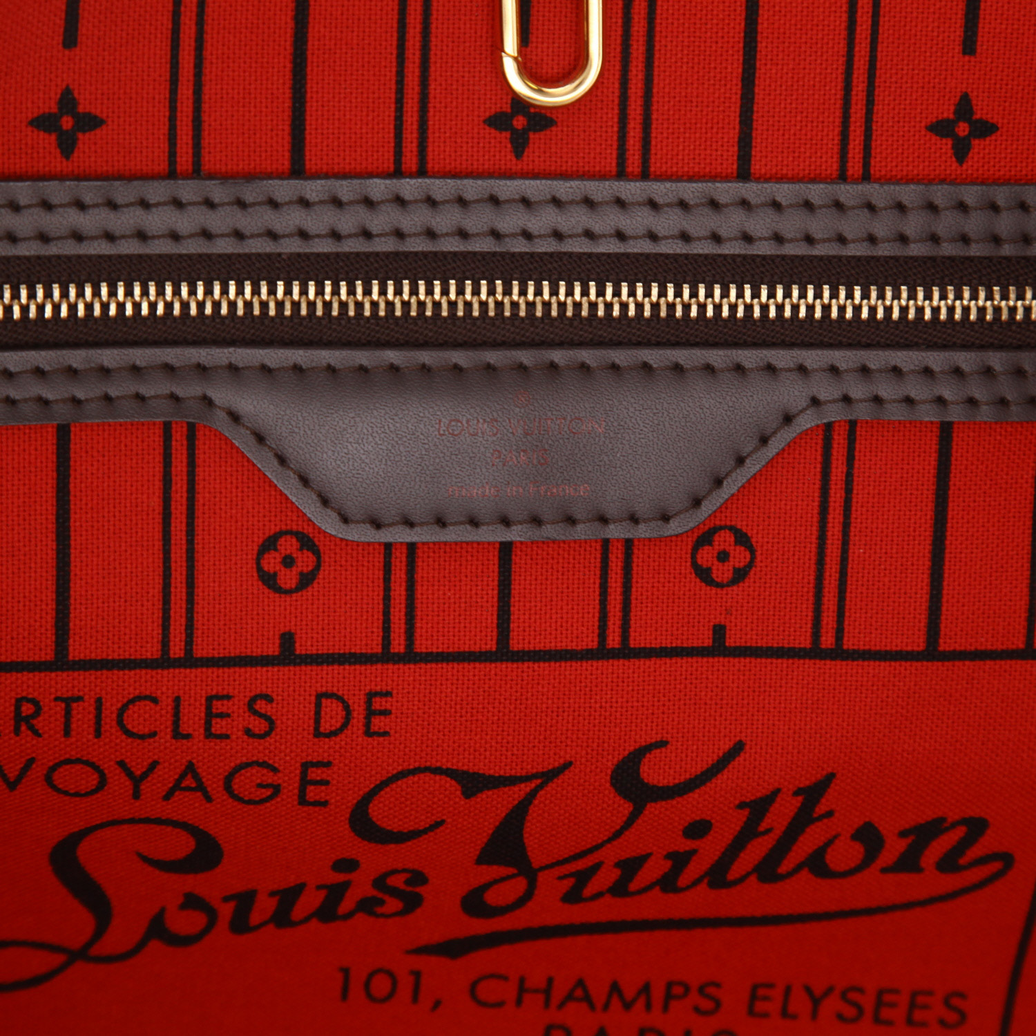 Bolso Cabás Louis Vuitton  Neverfull modelo grande  en lona a cuadros ébano y cuero marrón - Detail D2